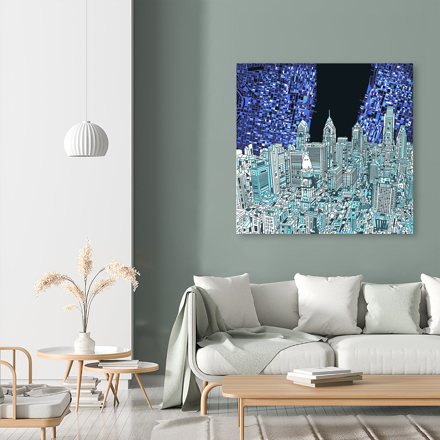 philadelphia cityscape abstract by Bekim Mehovic on GIANT ART - blue digital painting