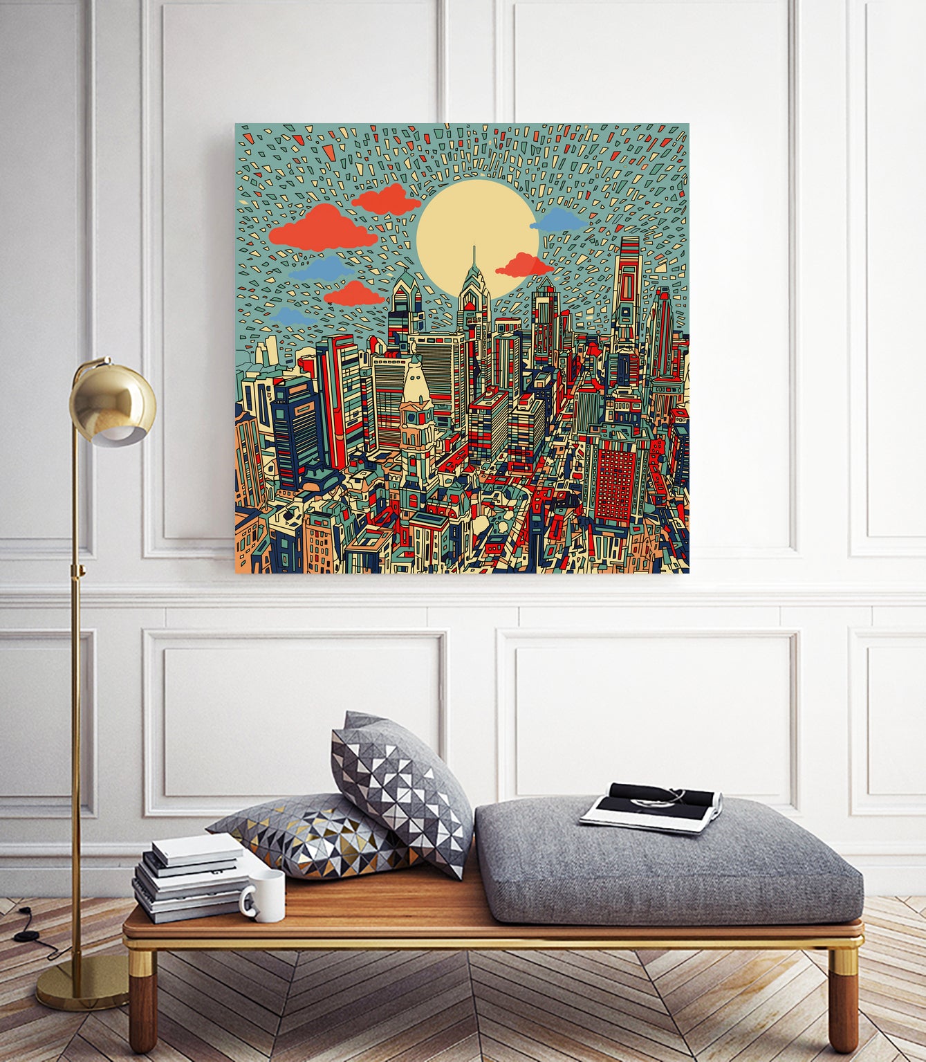 philadelphia cityscape abstract 3 by Bekim Mehovic on GIANT ART - blue digital painting