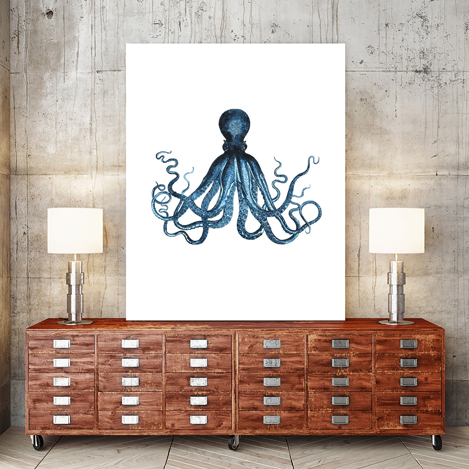 Blue Octopus Illustration by Alessandra Minervini on GIANT ART - blue digital painting