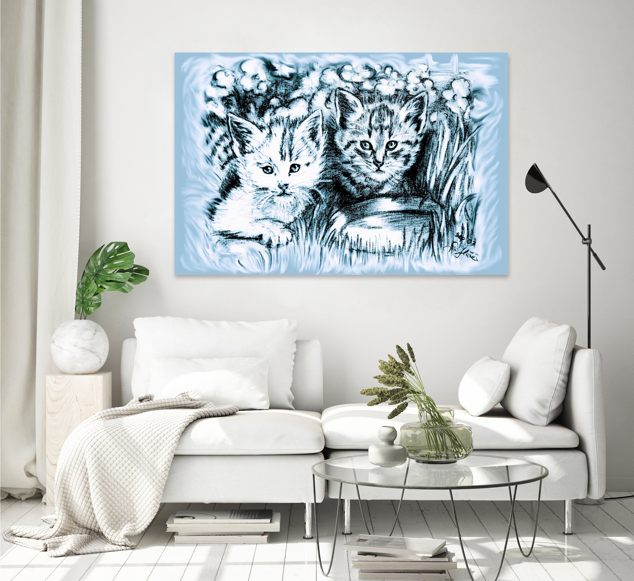 Blue Baby Cats by Gitta Gläser on GIANT ART - blue digital drawing