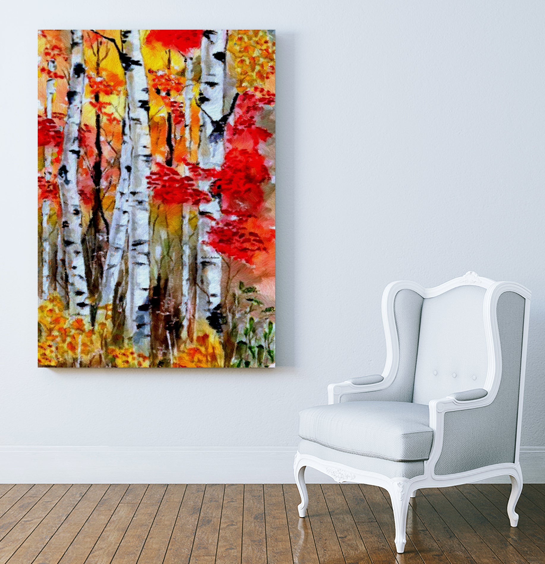 Birch Trees in Fall by Rafael Salazar on GIANT ART - red digital painting