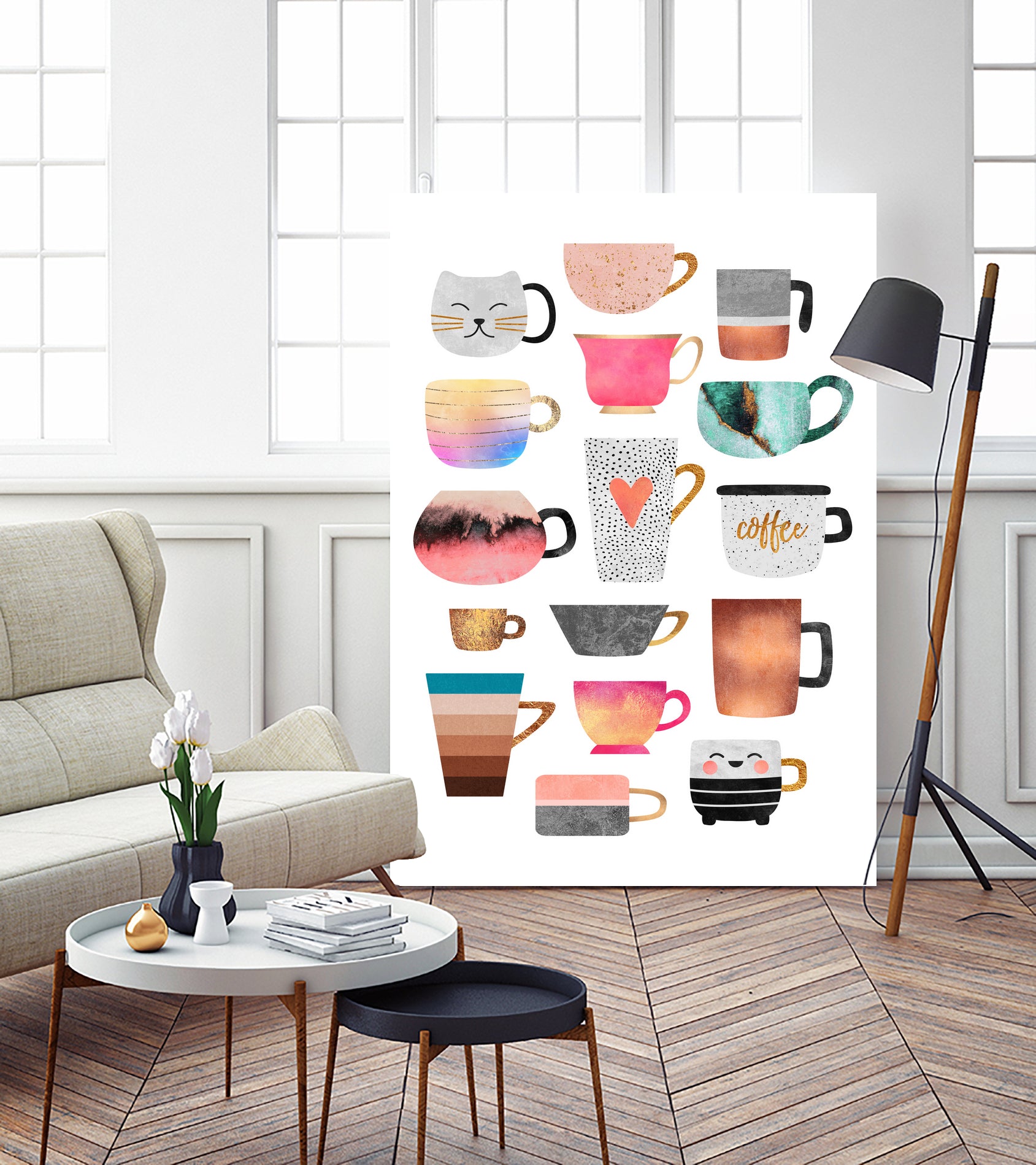 Coffee Cup Collection by Elisabeth Fredriksson on GIANT ART - white digital drawing