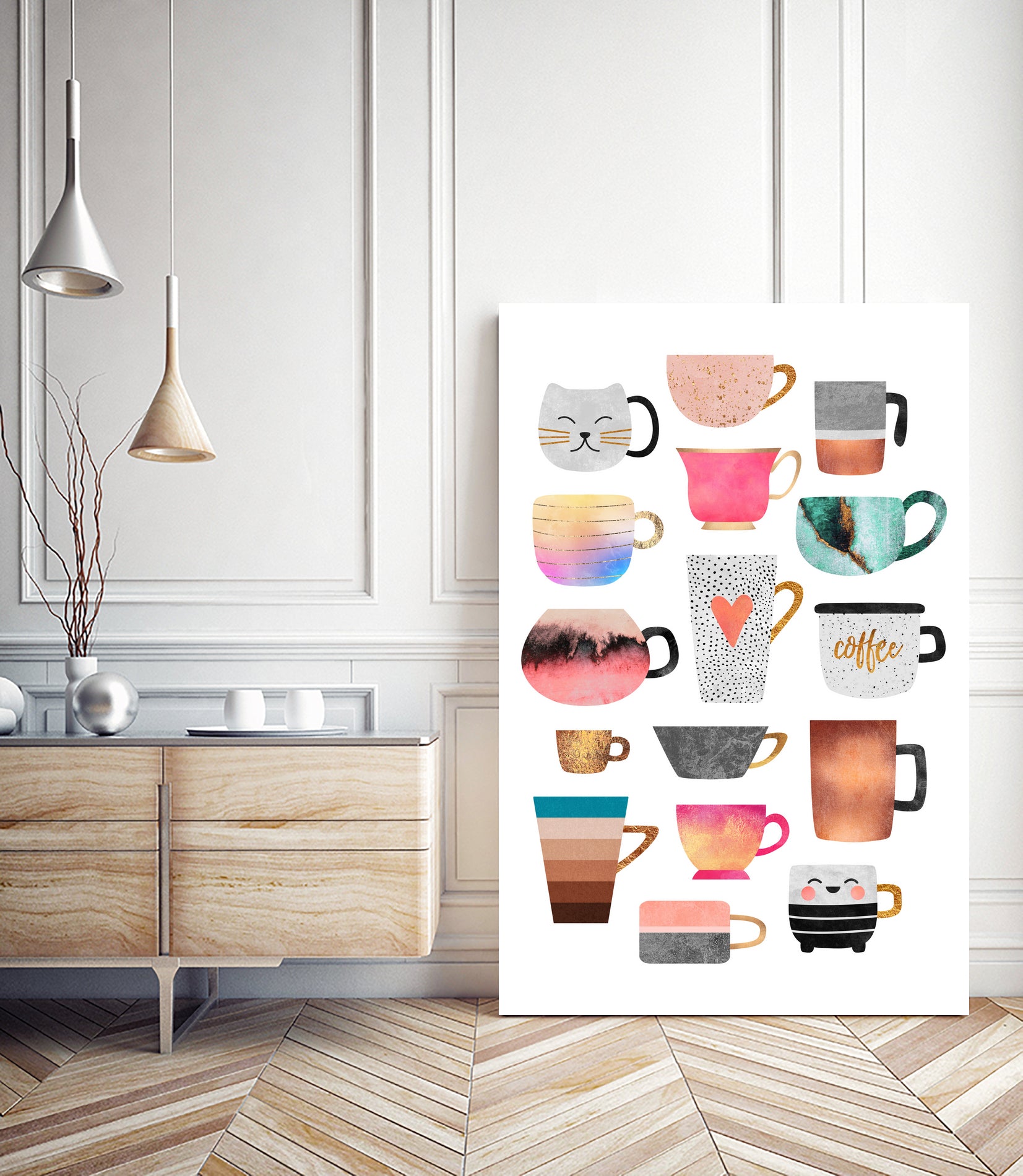Coffee Cup Collection by Elisabeth Fredriksson on GIANT ART - white digital drawing