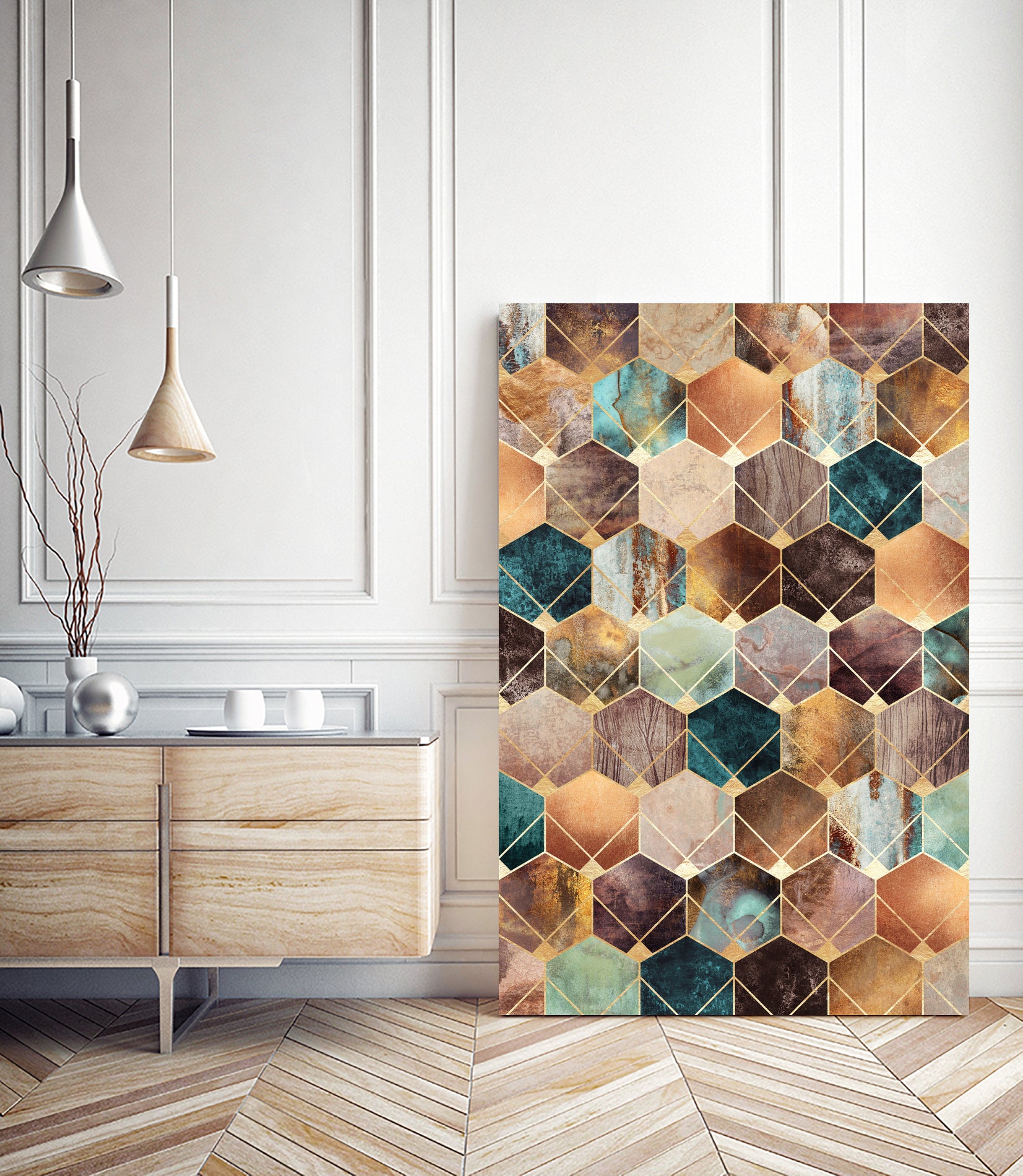 Natural Hexagons And Diamonds by Elisabeth Fredriksson on GIANT ART - brown digital drawing