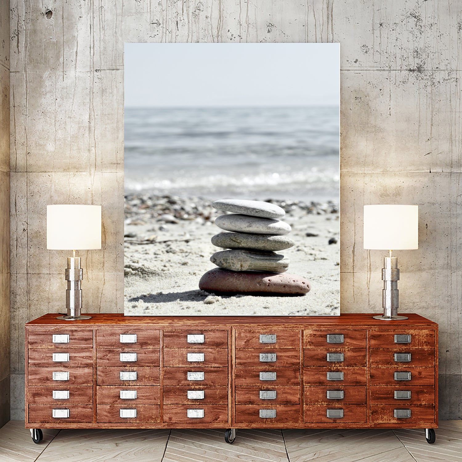 Pebble Balance On The Beach by IOANNA PAPANIKOLAOU on GIANT ART - gray photo illustration