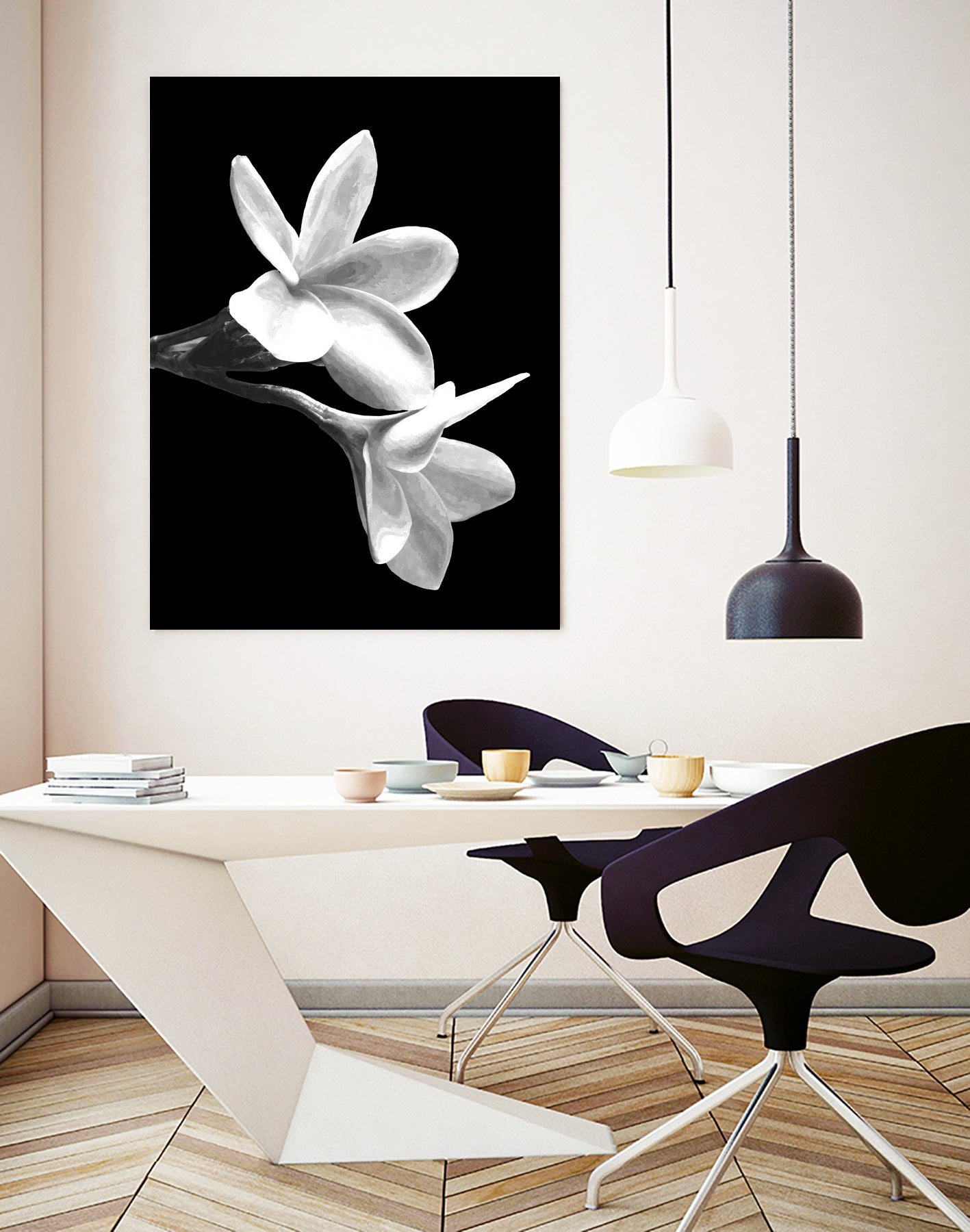 White Flowers Black Background by Alessandra Minervini on GIANT ART - black digital painting
