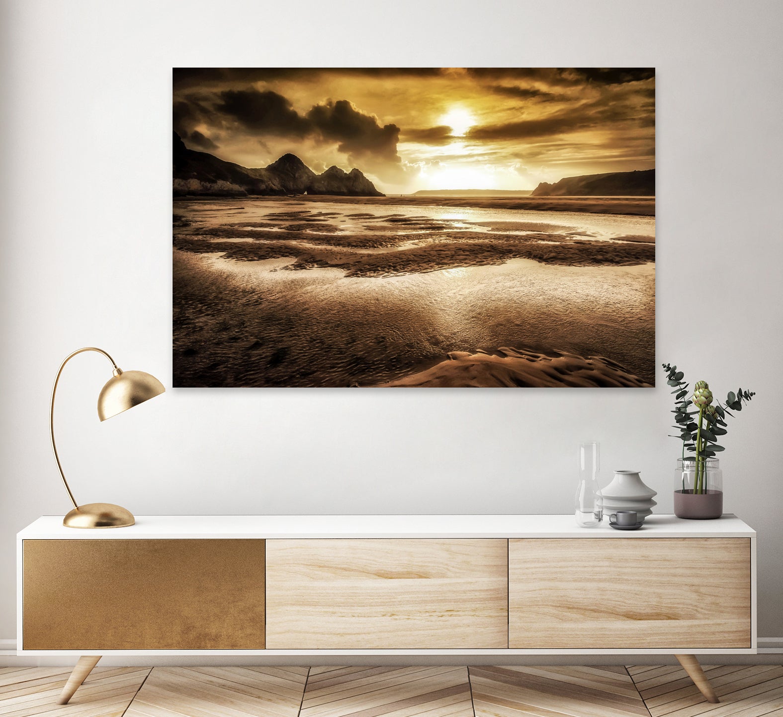 Three Cliffs Bay Gower by Leighton Collins on GIANT ART - pink photo illustration