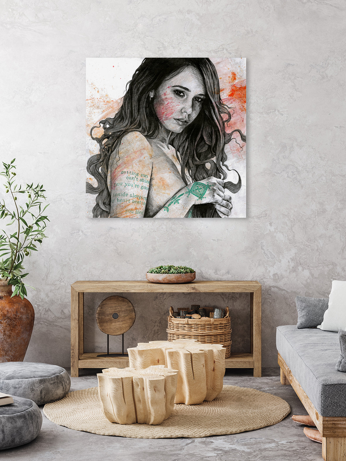 You Lied (nude girl with mandala tattoos) by Marco Paludet on GIANT ART - orange mixed media