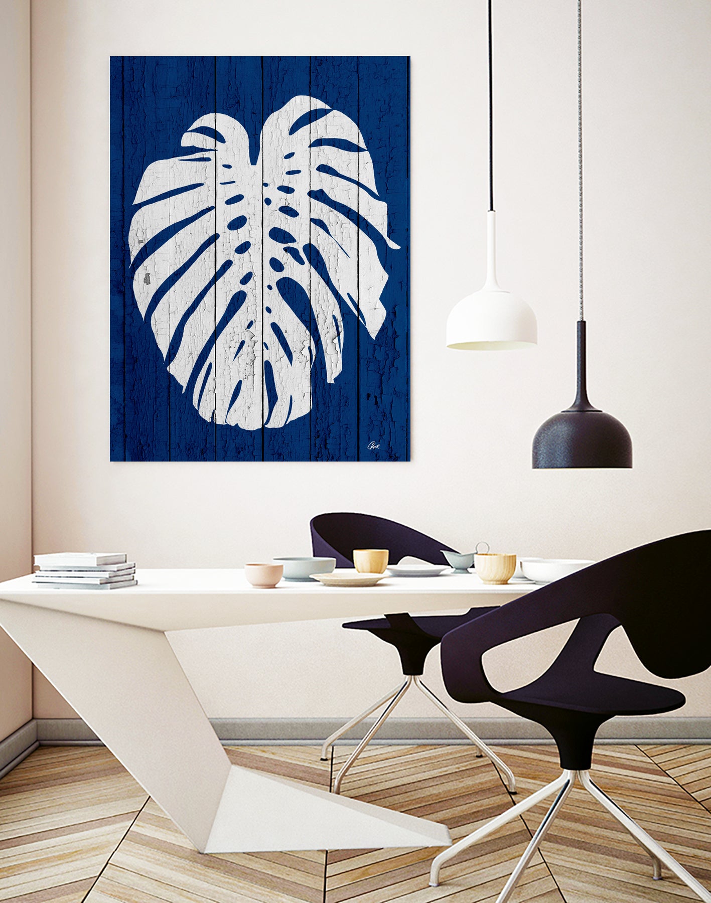 Blue Nature Dark Blue Palm2 by Catia Keck on GIANT ART - blue mixed media