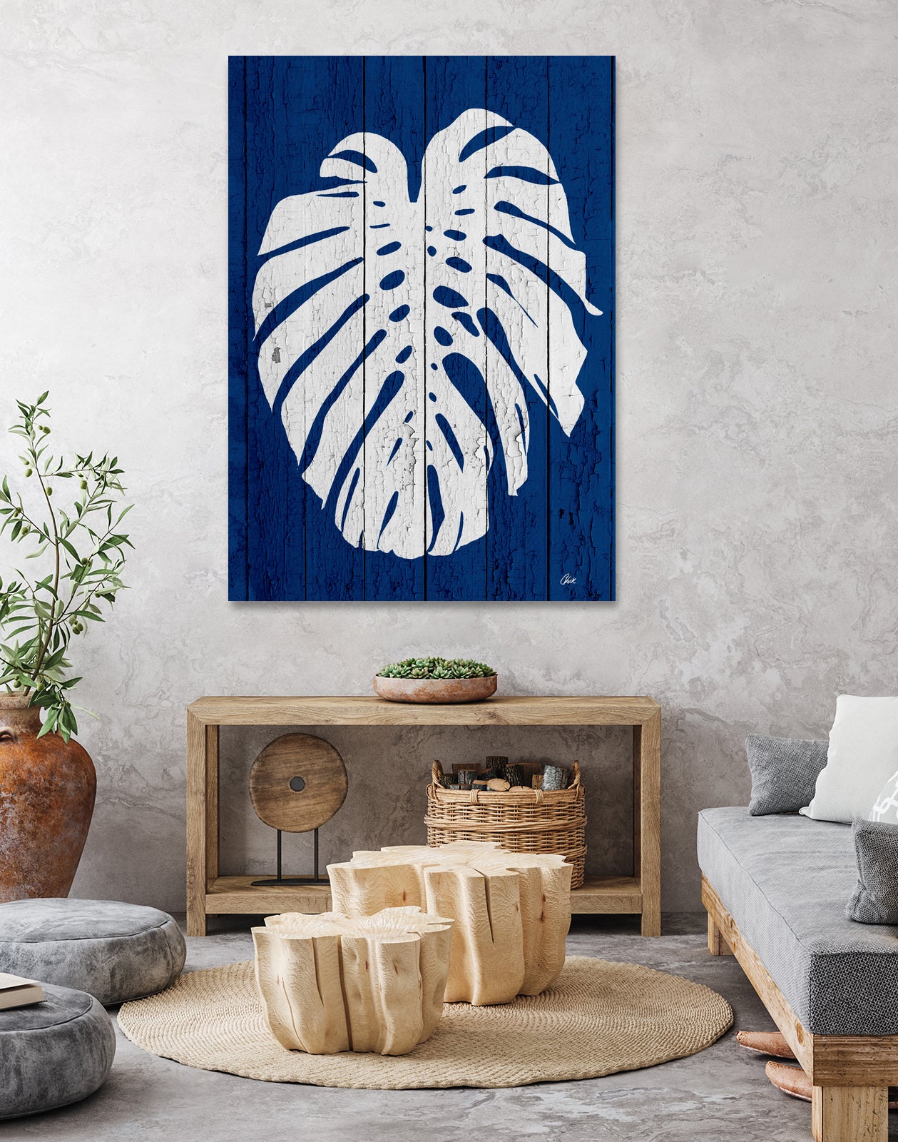 Blue Nature Dark Blue Palm2 by Catia Keck on GIANT ART - blue mixed media