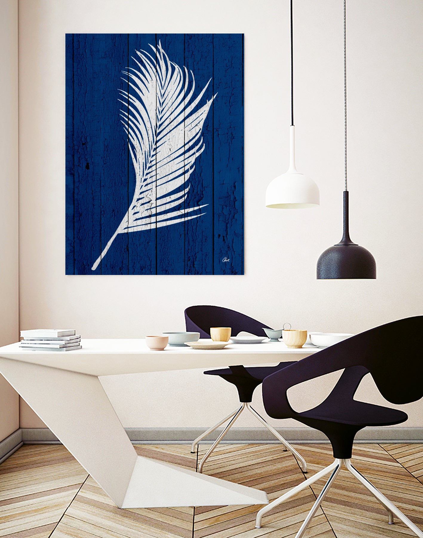 Blue Nature Dark Blue Palm4 by Catia Keck on GIANT ART - blue mixed media