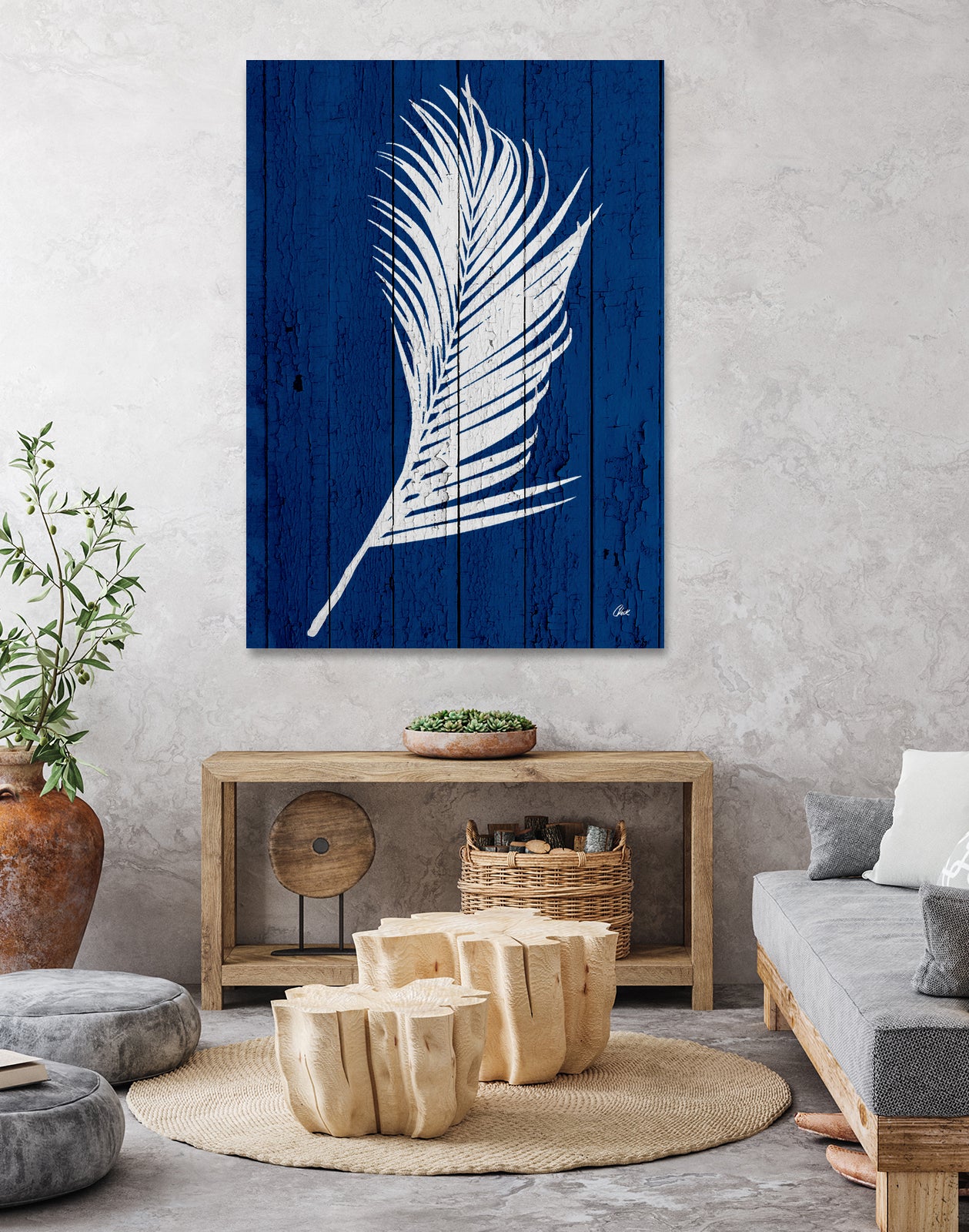 Blue Nature Dark Blue Palm4 by Catia Keck on GIANT ART - blue mixed media