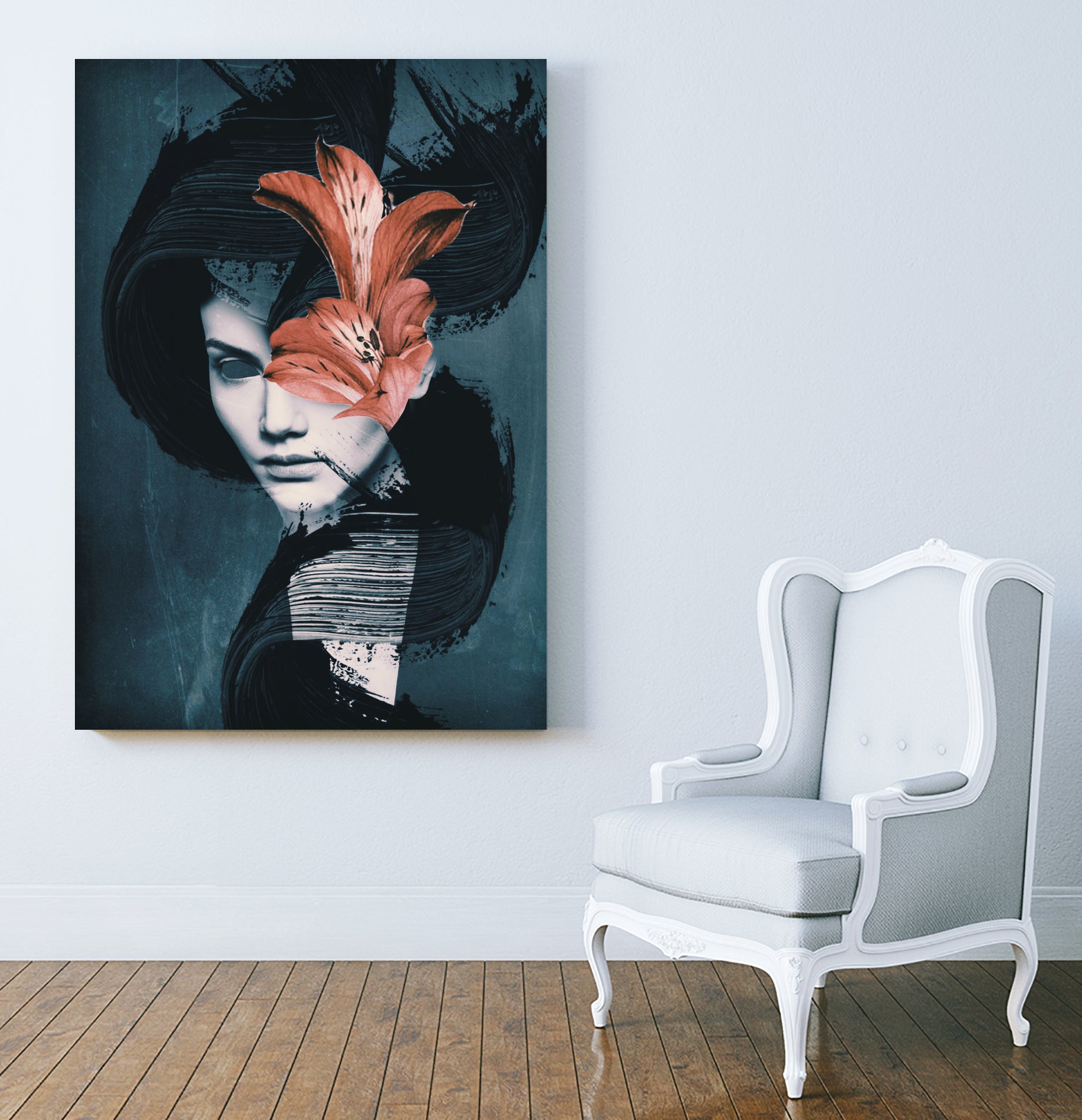 Red Flowers/Lady Portrait by dada22 . on GIANT ART - black photo illustration