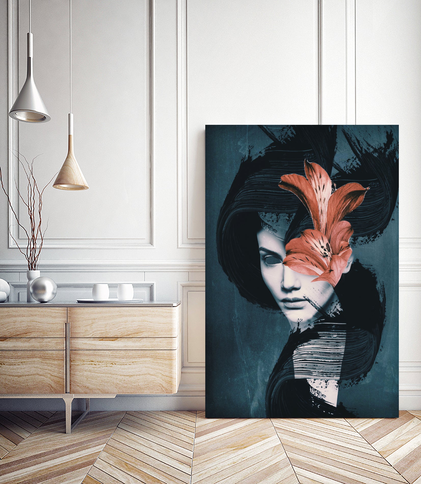 Red Flowers/Lady Portrait by dada22 . on GIANT ART - black photo illustration