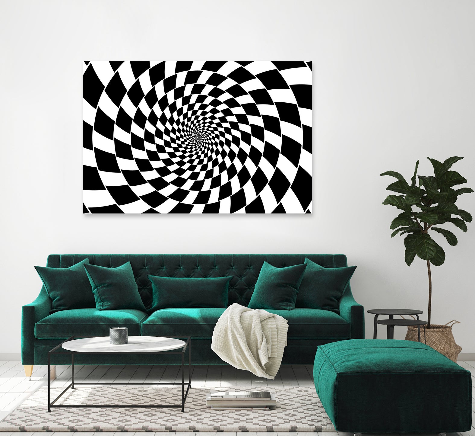 Optical illusion - chessboard swirl, by Daniel Danco on GIANT ART - black vector illustration