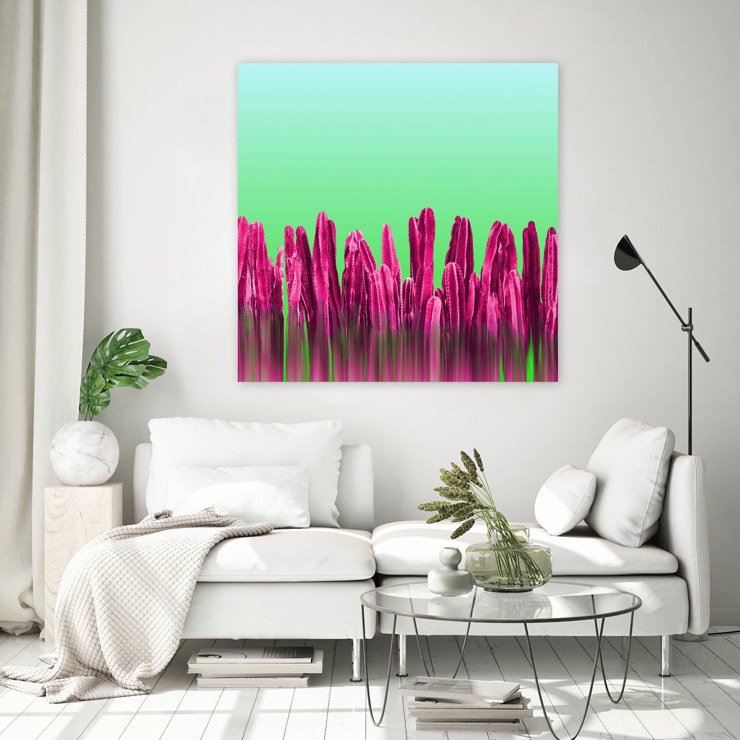 Vibrant Sunrise Cactus Landscape Glitch by Brigitte Carre on GIANT ART - green digital painting