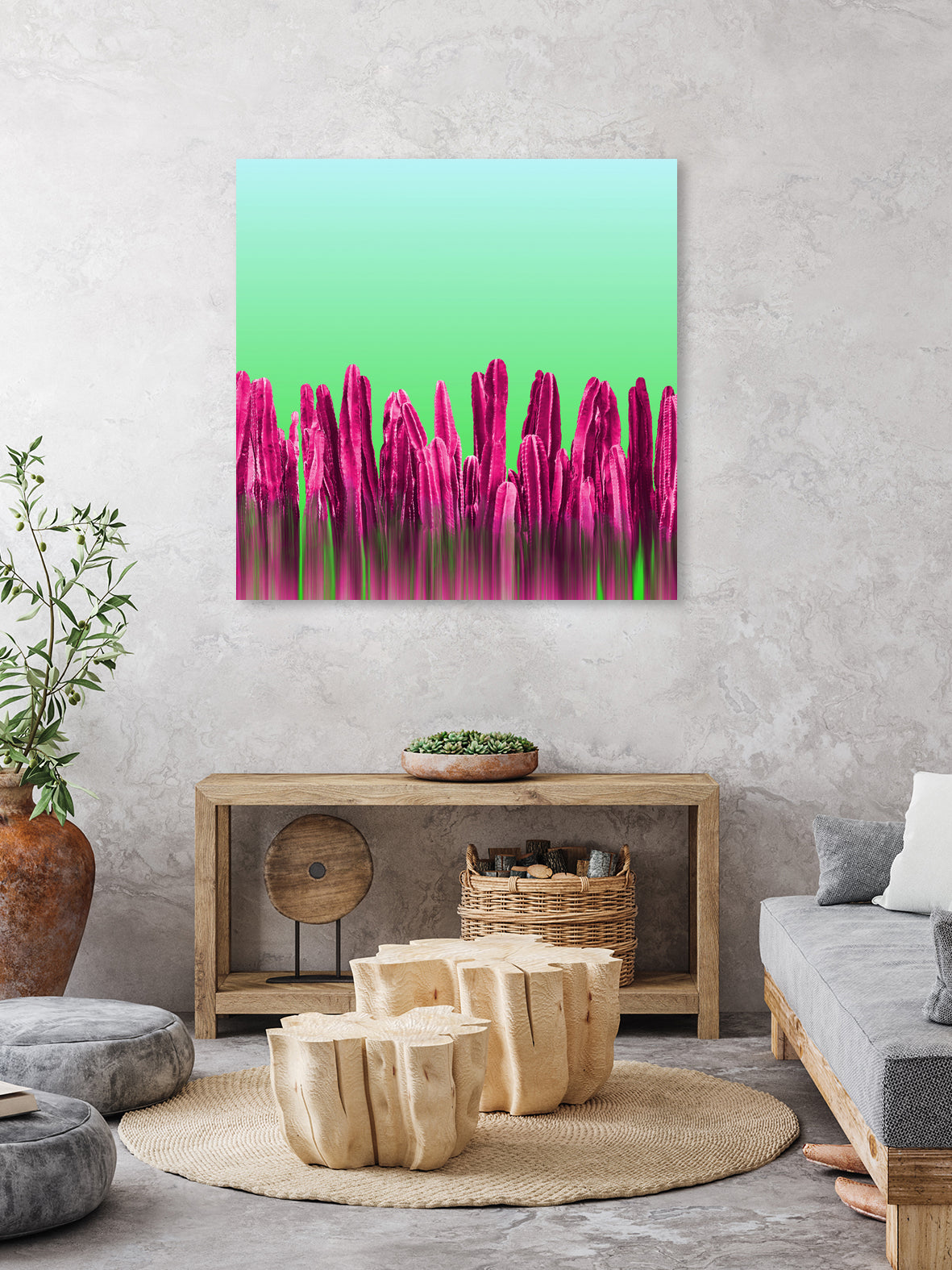 Vibrant Sunrise Cactus Landscape Glitch by Brigitte Carre on GIANT ART - green digital painting
