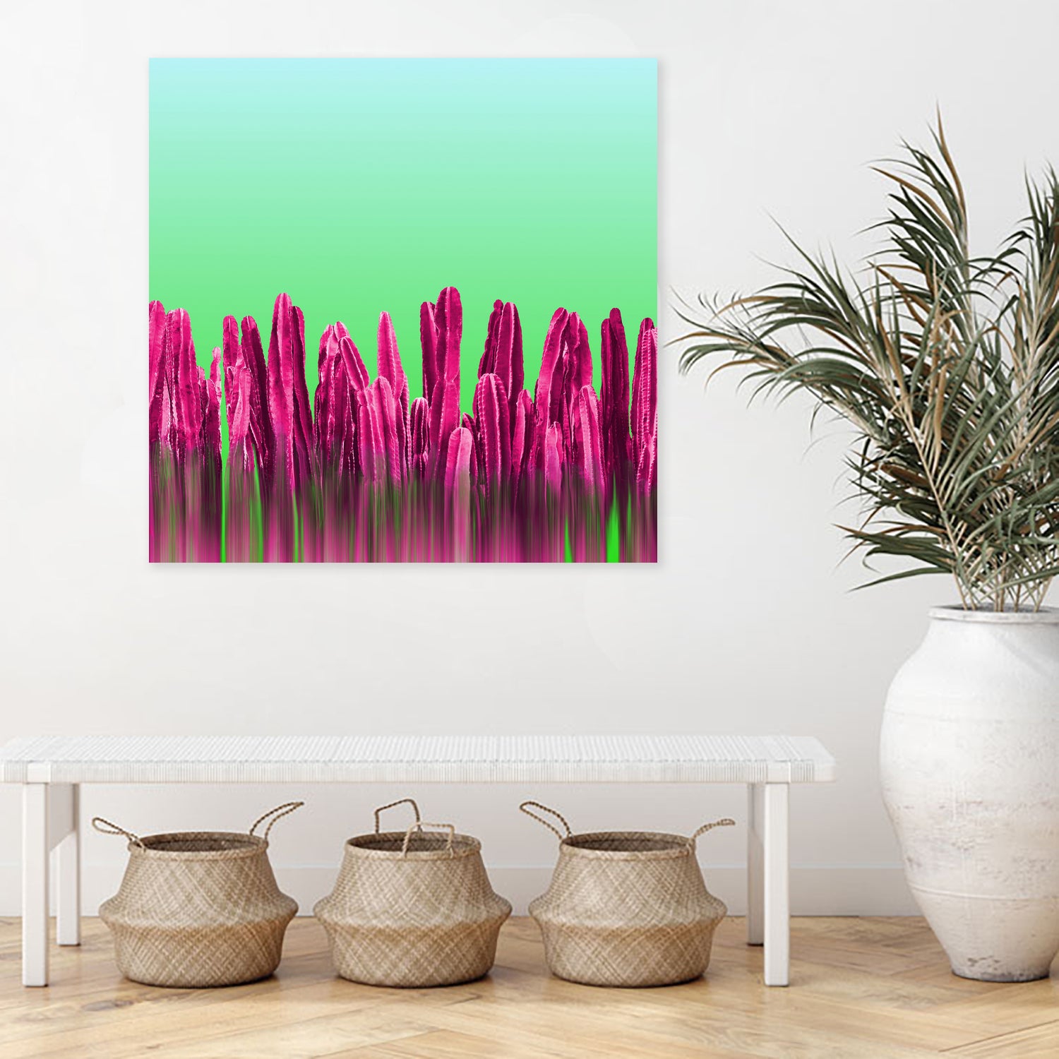 Vibrant Sunrise Cactus Landscape Glitch by Brigitte Carre on GIANT ART - green digital painting