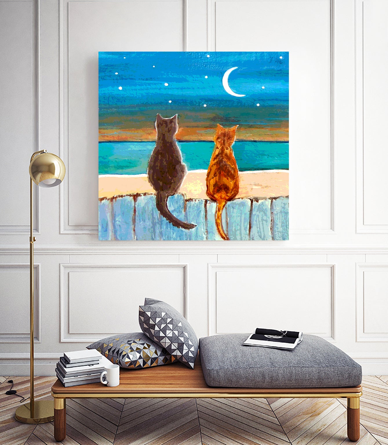 Cats on A Fence by Paintings by gretzky on GIANT ART - blue mixed media