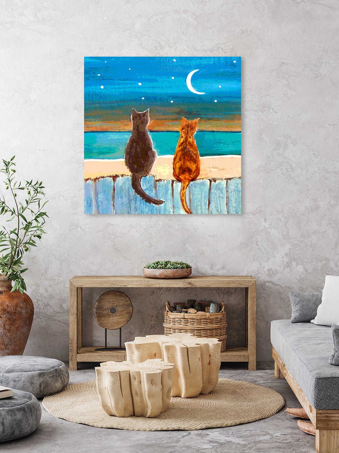 Cats on A Fence by Paintings by gretzky on GIANT ART - blue mixed media