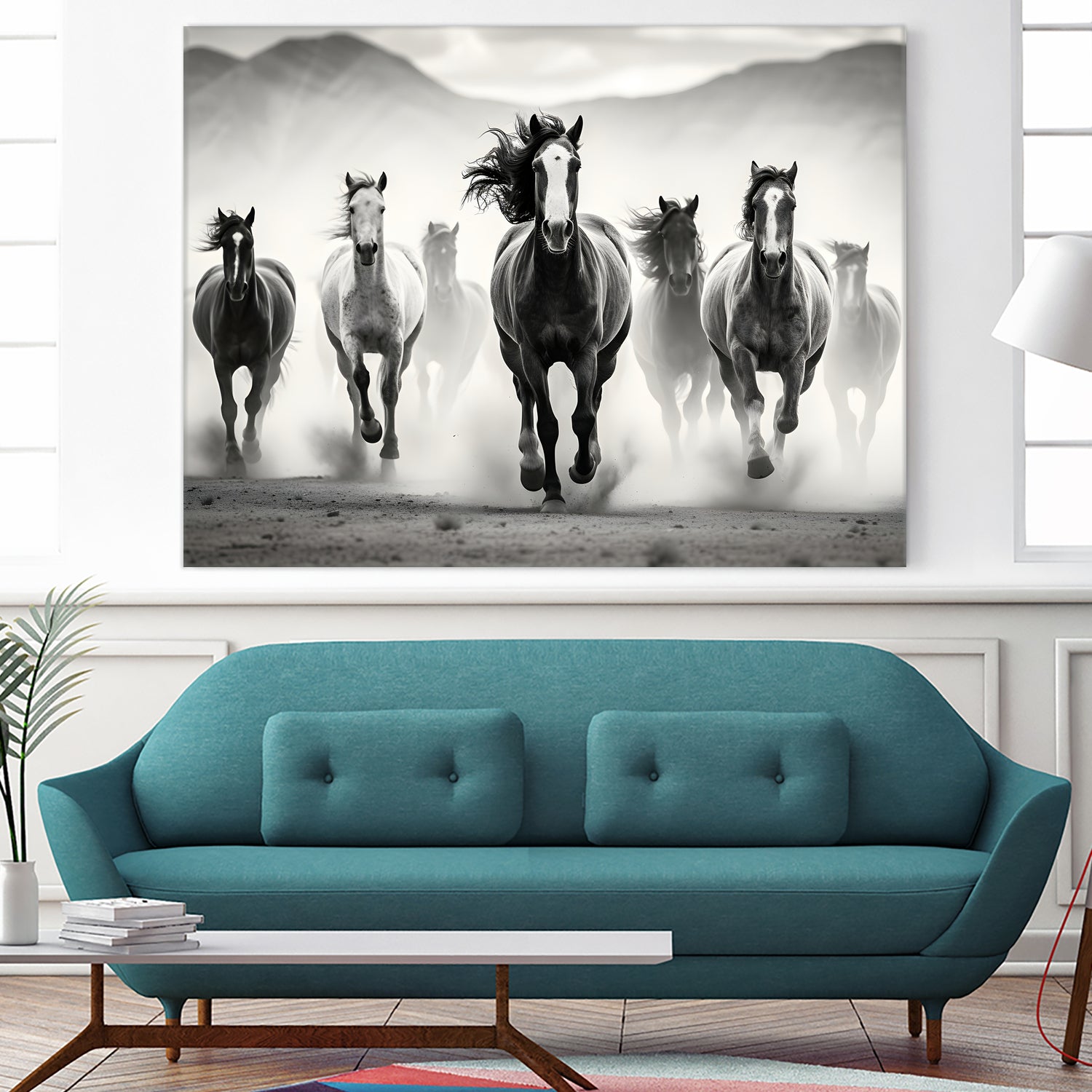 Run by M Studio on GIANT ART - white black and white horse