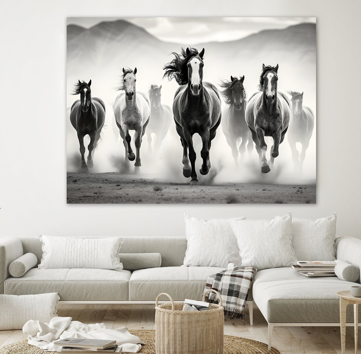 Run by M Studio on GIANT ART - white black and white horse