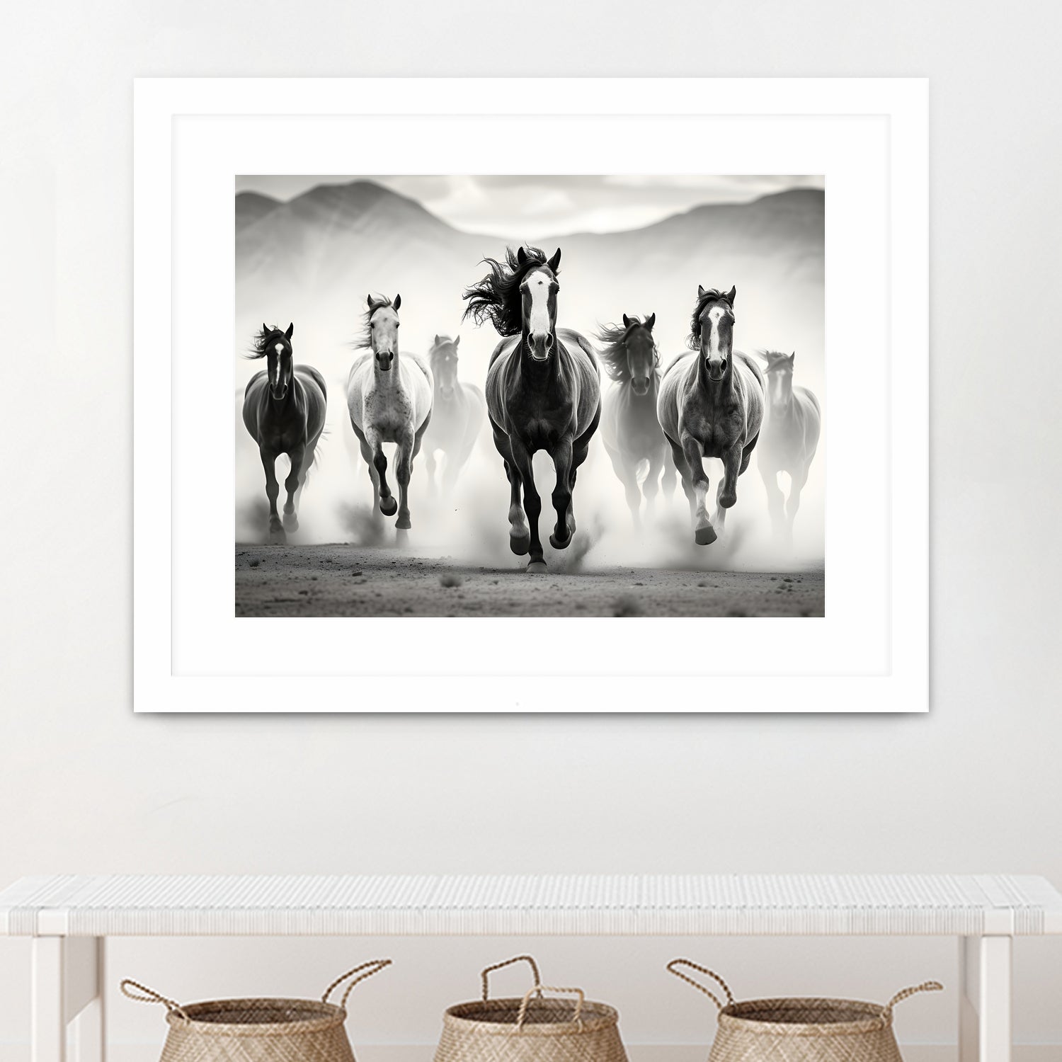 Run by M Studio on GIANT ART - white black and white horse