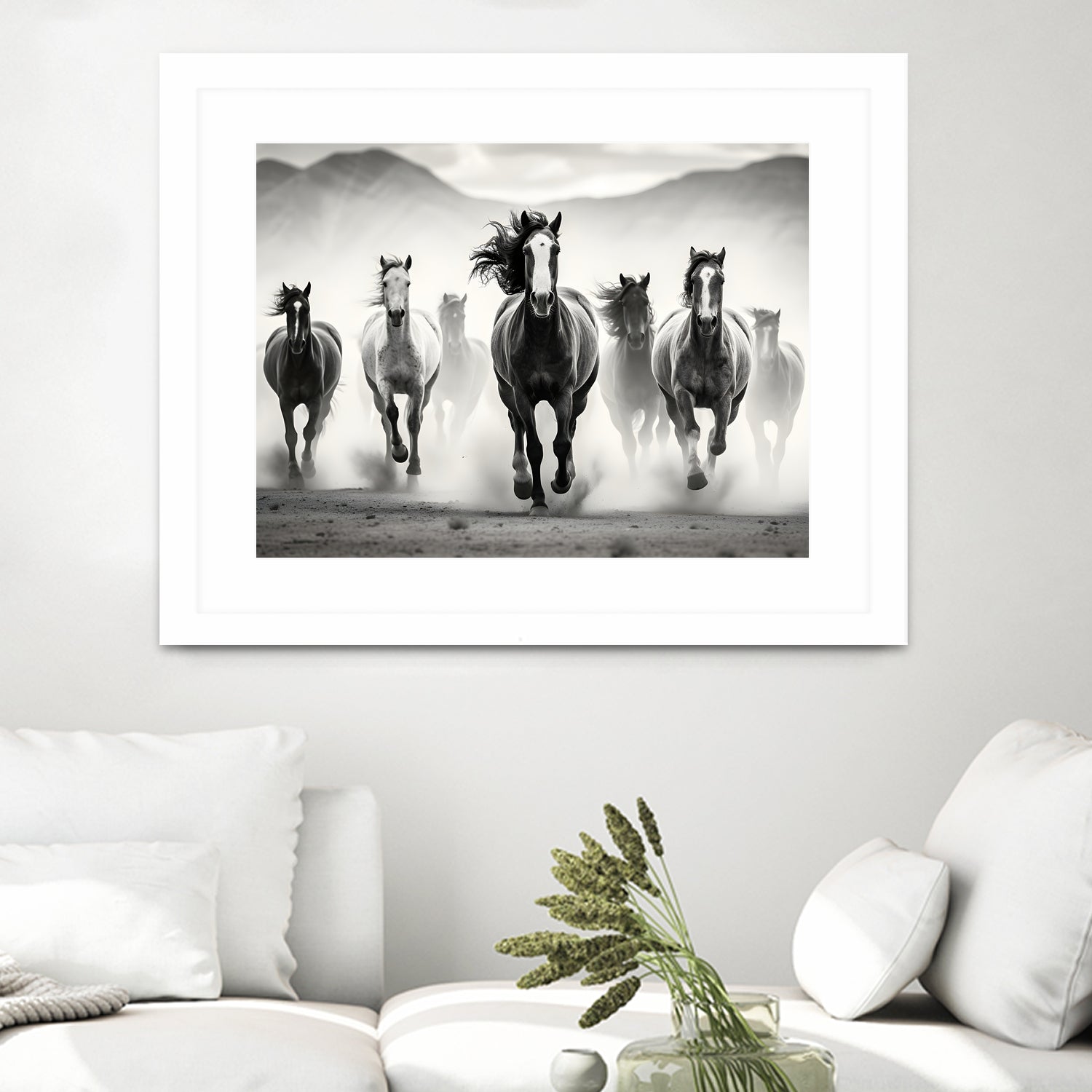 Run by M Studio on GIANT ART - white black and white horse