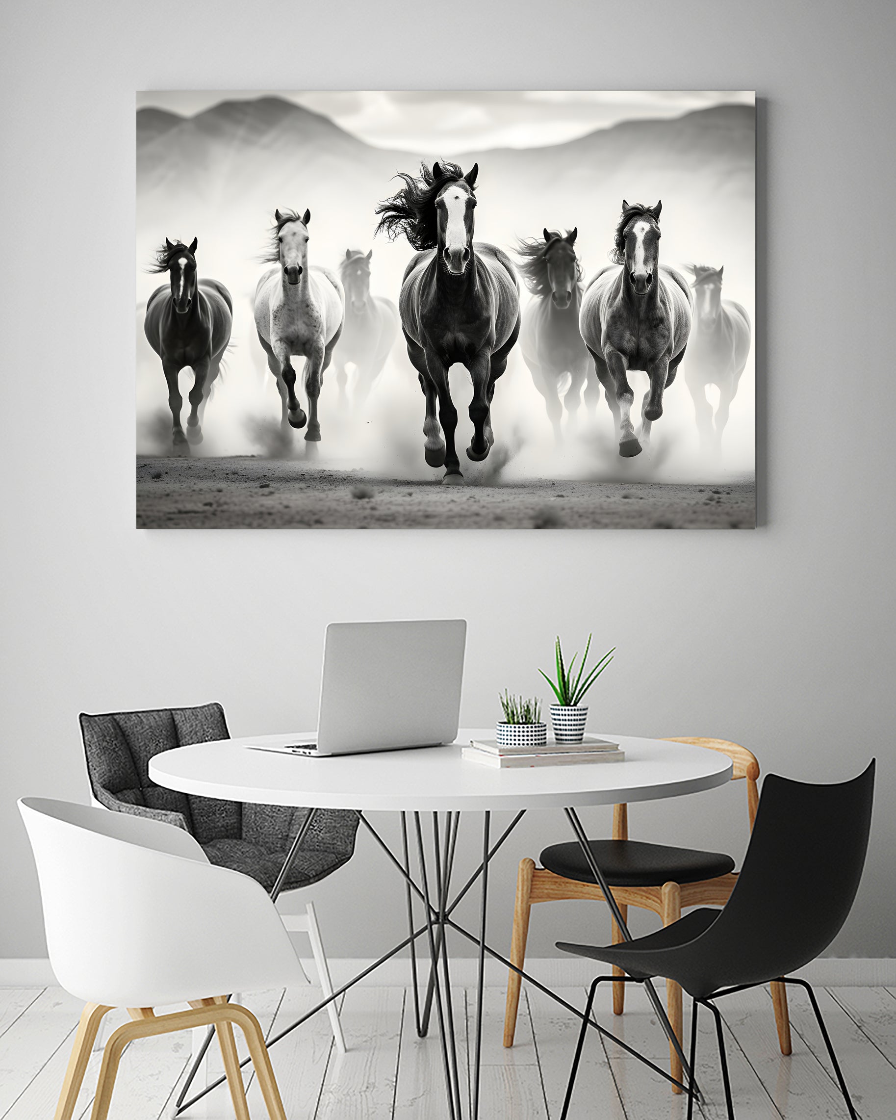 Run by M Studio on GIANT ART - white black and white horse