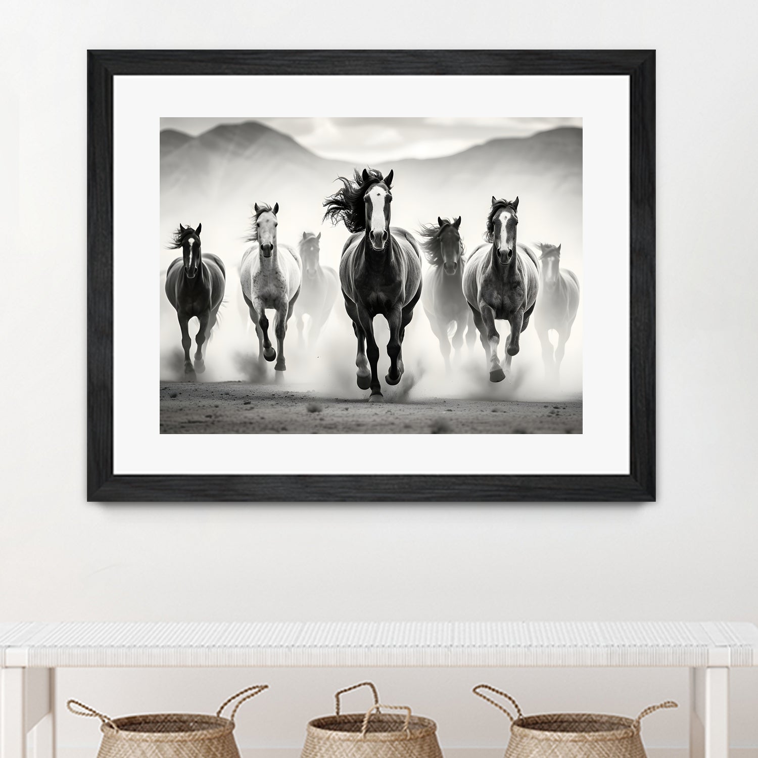 Run by M Studio on GIANT ART - white black and white horse
