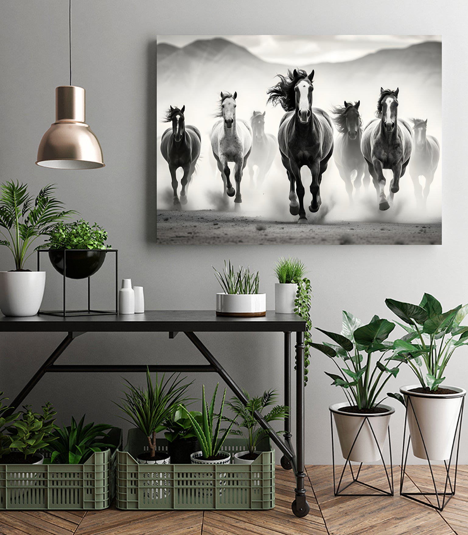 Run by M Studio on GIANT ART - white black and white horse