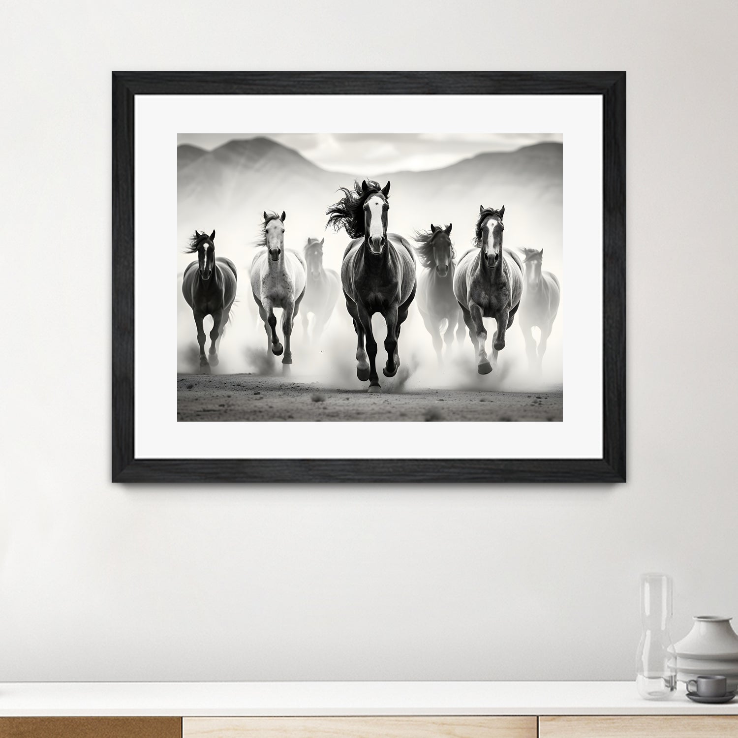 Run by M Studio on GIANT ART - white black and white horse