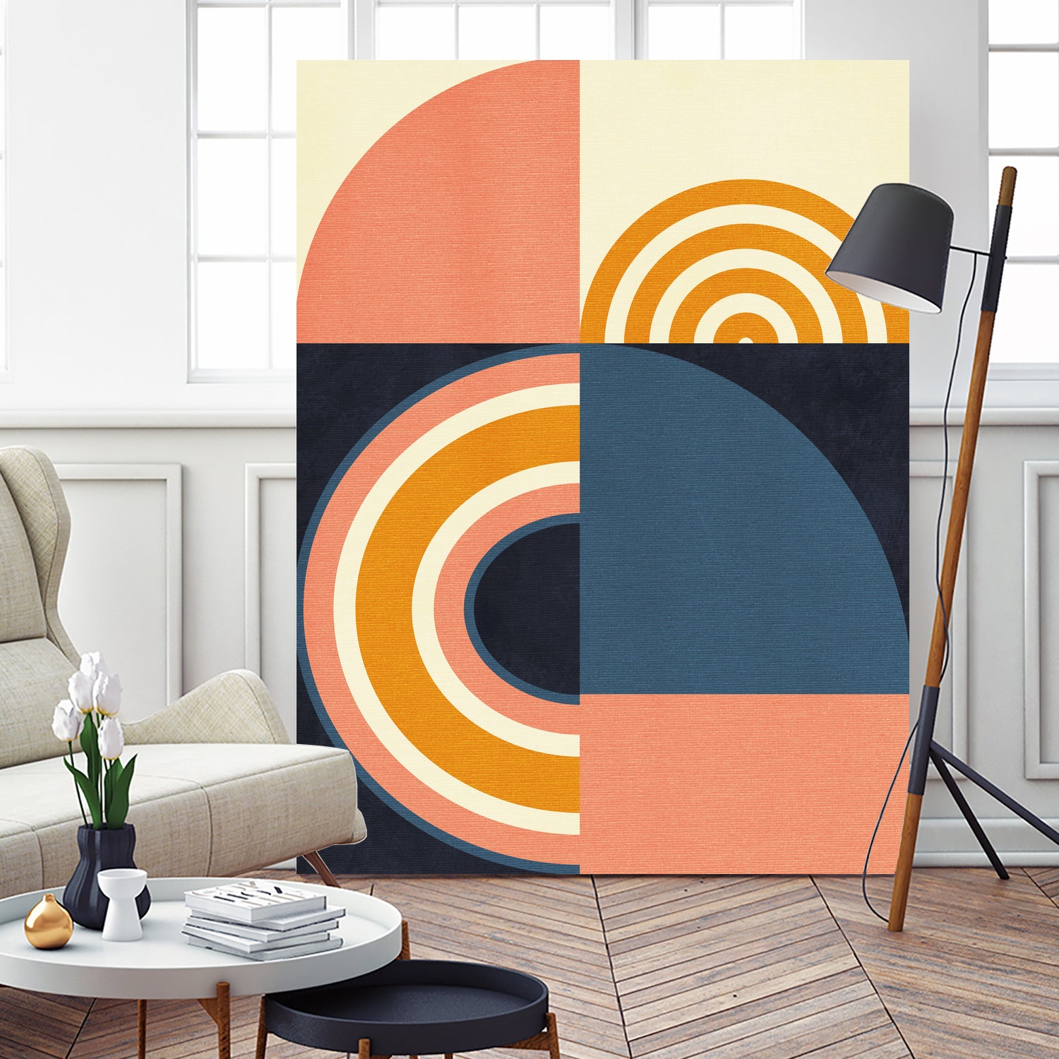 Rainbow Plus Shapes Blue Mustard9 by Ana Rut Bre on GIANT ART - abstract abstract