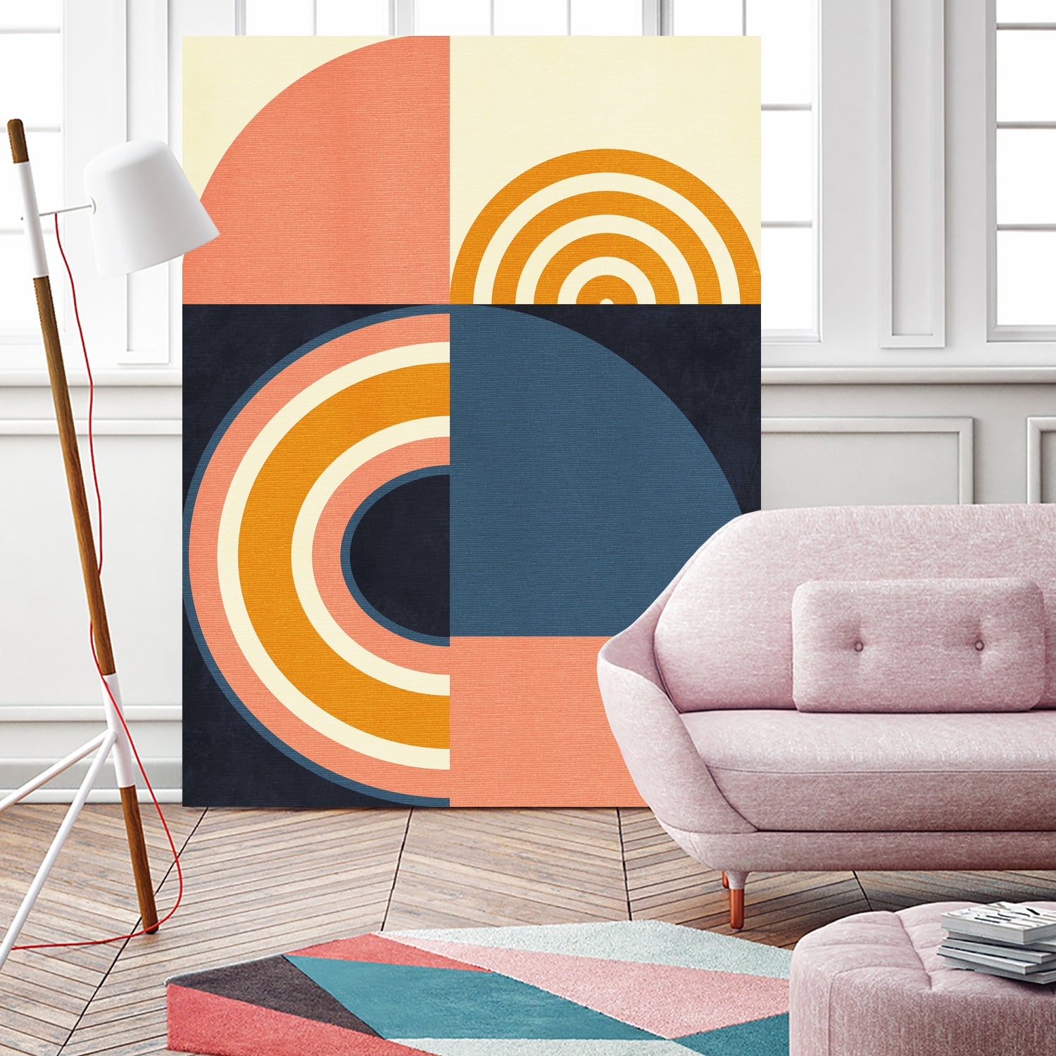 Rainbow Plus Shapes Blue Mustard9 by Ana Rut Bre on GIANT ART - abstract abstract