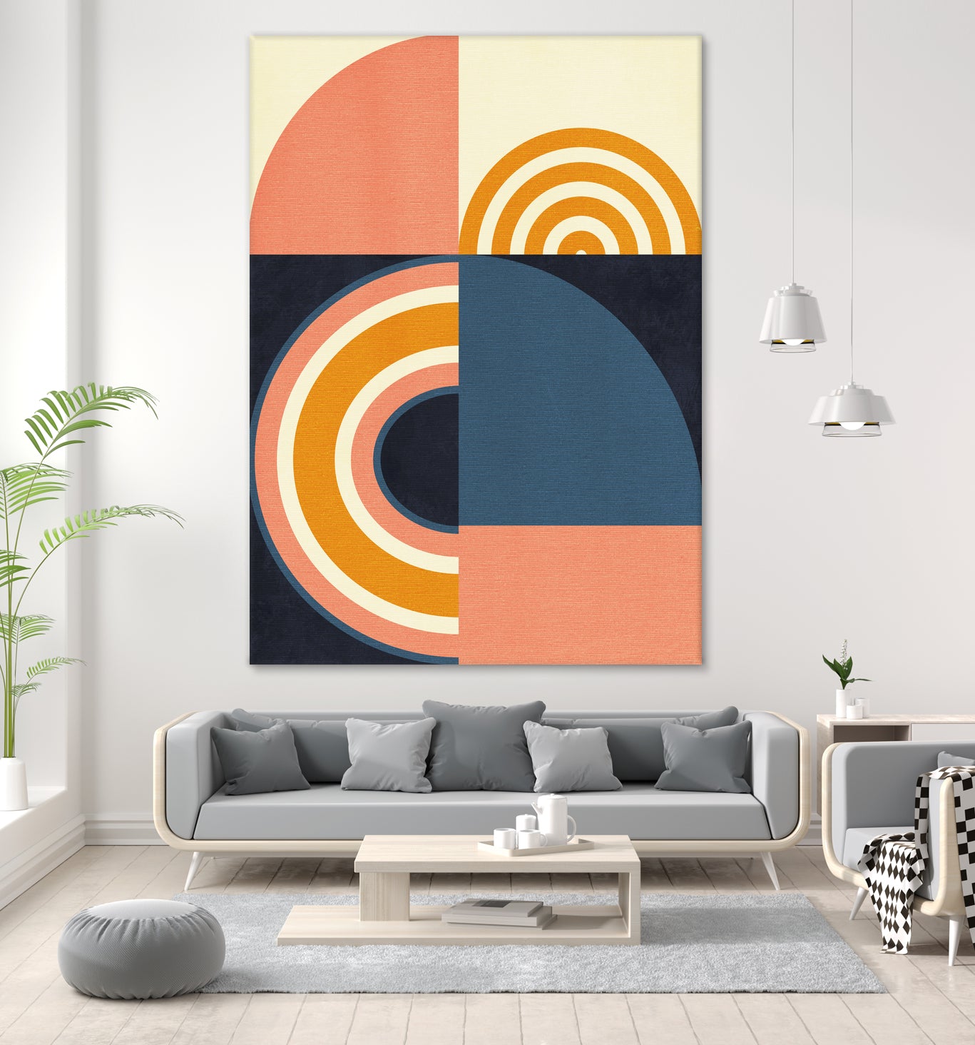 Rainbow Plus Shapes Blue Mustard9 by Ana Rut Bre on GIANT ART - abstract abstract