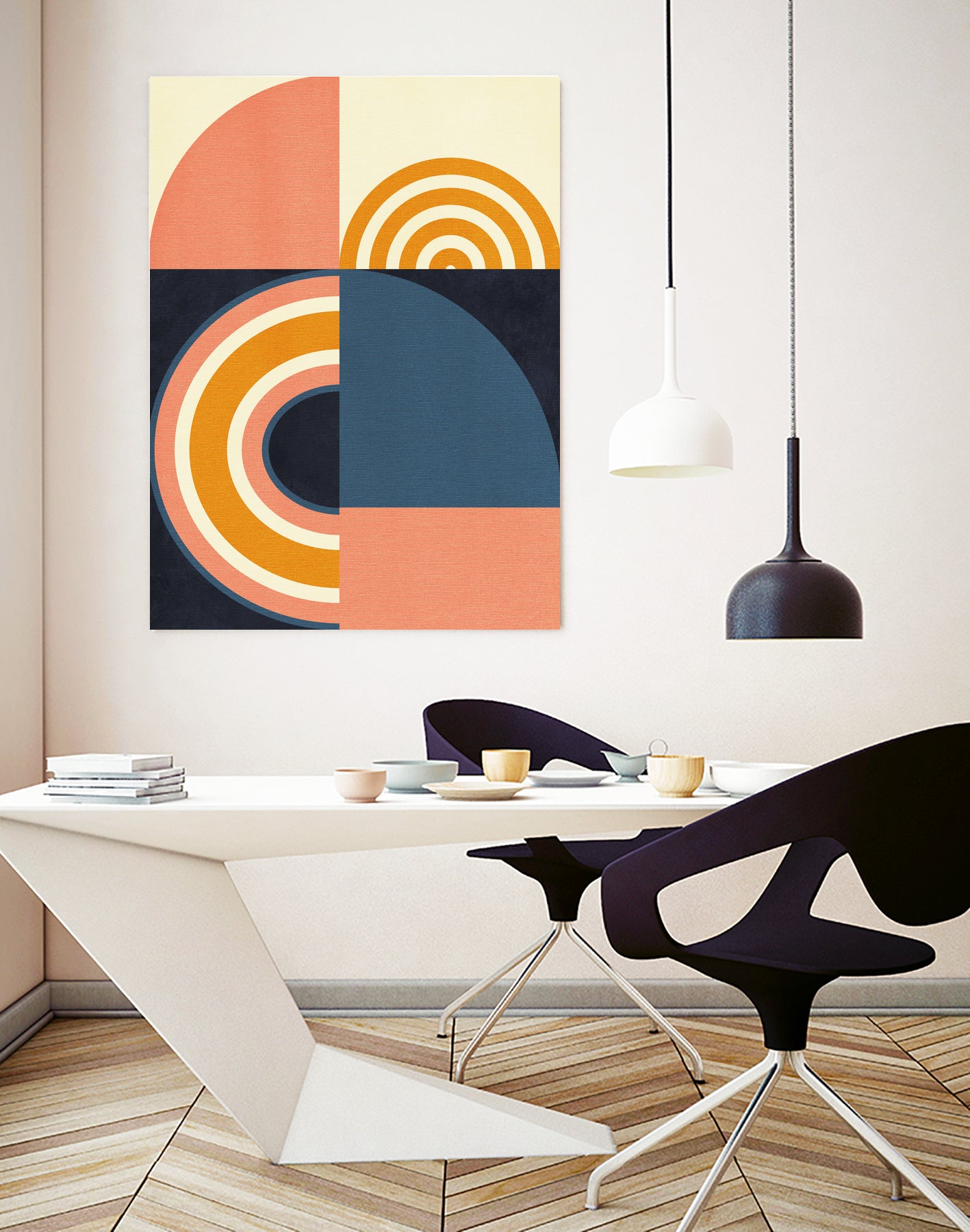 Rainbow Plus Shapes Blue Mustard9 by Ana Rut Bre on GIANT ART - abstract abstract