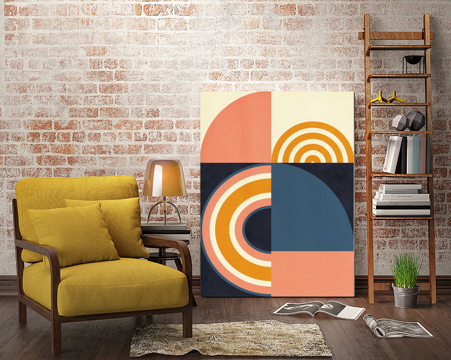 Rainbow Plus Shapes Blue Mustard9 by Ana Rut Bre on GIANT ART - abstract abstract