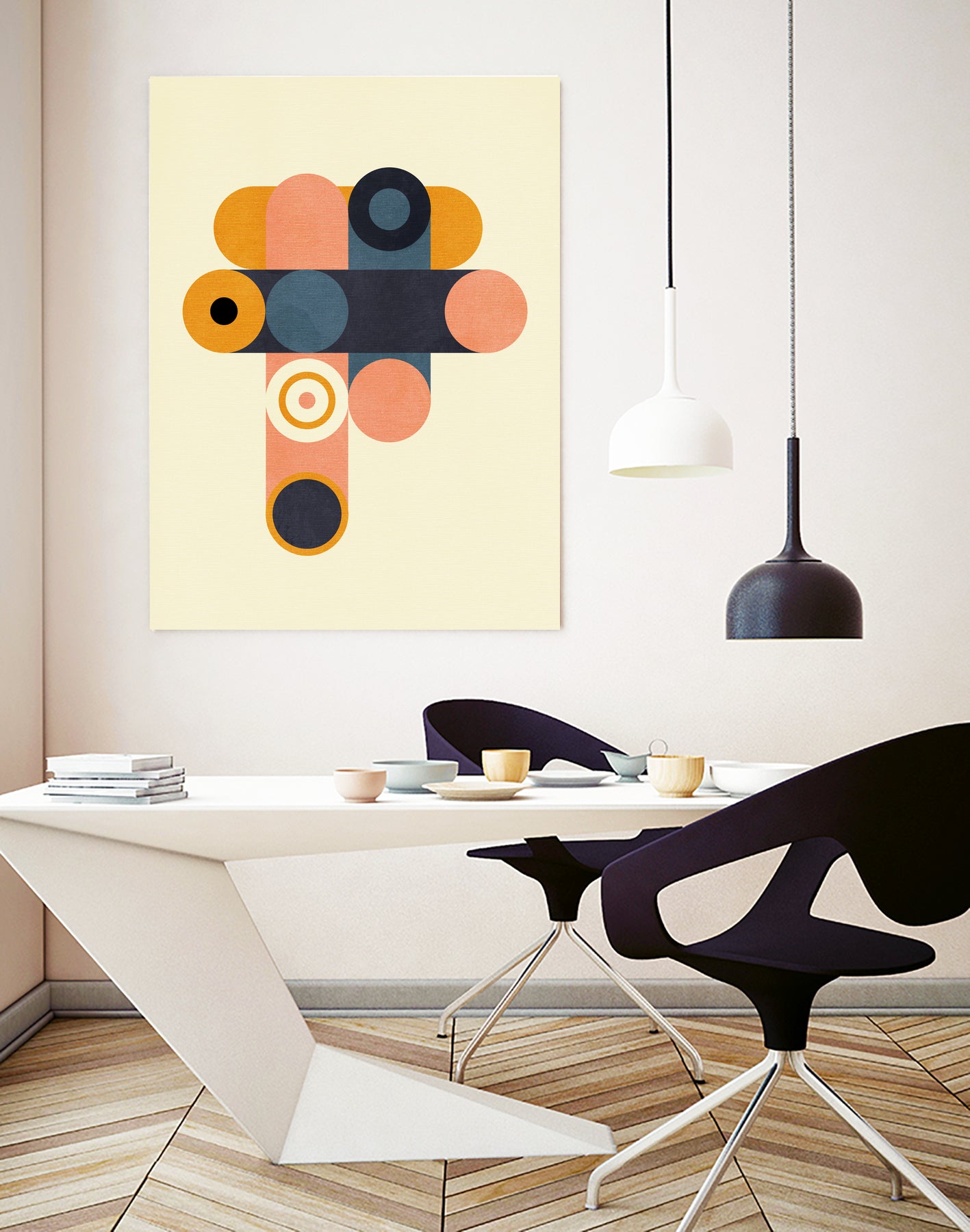 Rainbow Plus Shapes Blue Mustard8 by Ana Rut Bre on GIANT ART - abstract abstract