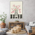 Pink Tulips In a Vase with Checkered Diamonds by Lucy Deaner  on GIANT ART -  flowers and plants
