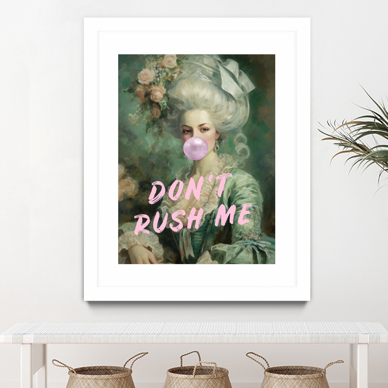 Marie Antoinette Dont Rush Me by Talitha McQueen on GIANT ART - pink contemporary human face,flower,text,clothing,painting,doll,poster,person,fashion,flowers,flora,floral,botanical,flowers and plants,botanicals,word,words,painted,paint,painterly,people,portrait,figurative
