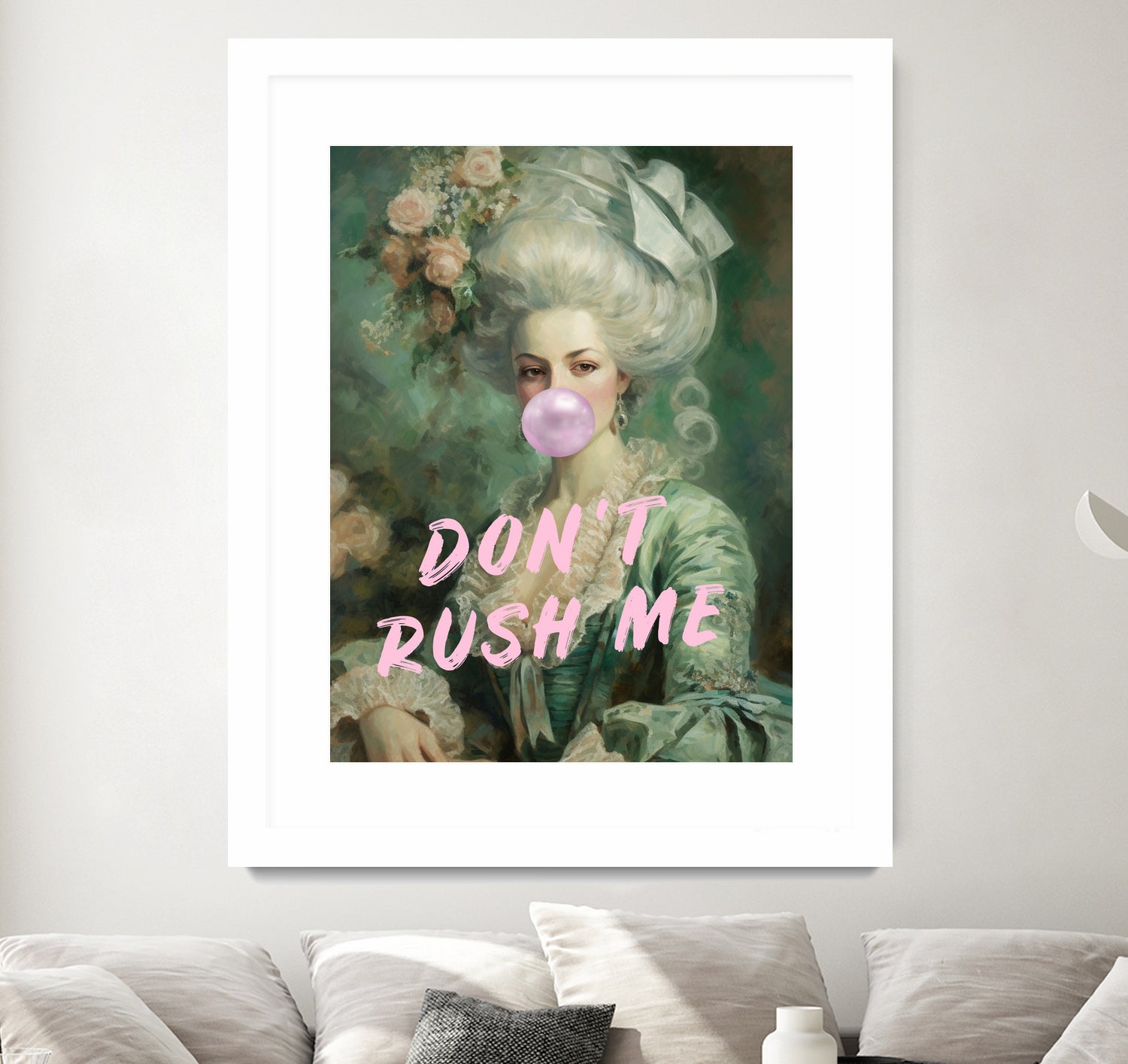 Marie Antoinette Dont Rush Me by Talitha McQueen on GIANT ART - pink contemporary human face,flower,text,clothing,painting,doll,poster,person,fashion,flowers,flora,floral,botanical,flowers and plants,botanicals,word,words,painted,paint,painterly,people,portrait,figurative