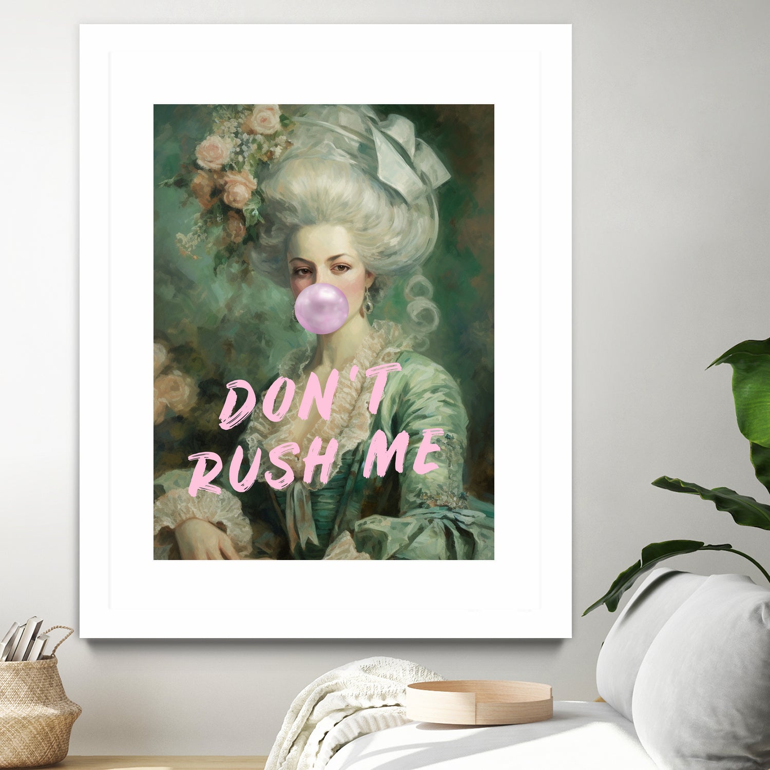 Marie Antoinette Dont Rush Me by Talitha McQueen on GIANT ART - pink contemporary human face,flower,text,clothing,painting,doll,poster,person,fashion,flowers,flora,floral,botanical,flowers and plants,botanicals,word,words,painted,paint,painterly,people,portrait,figurative