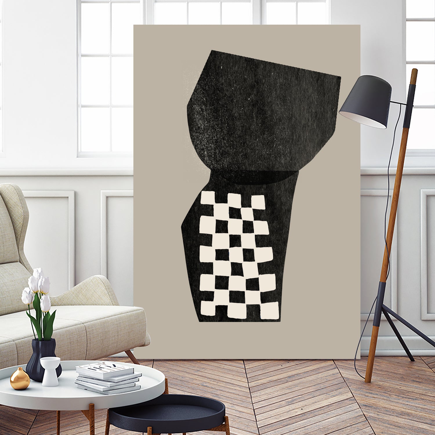 Checkered Abstraction by MIUUS STUDIO on GIANT ART - black shapes