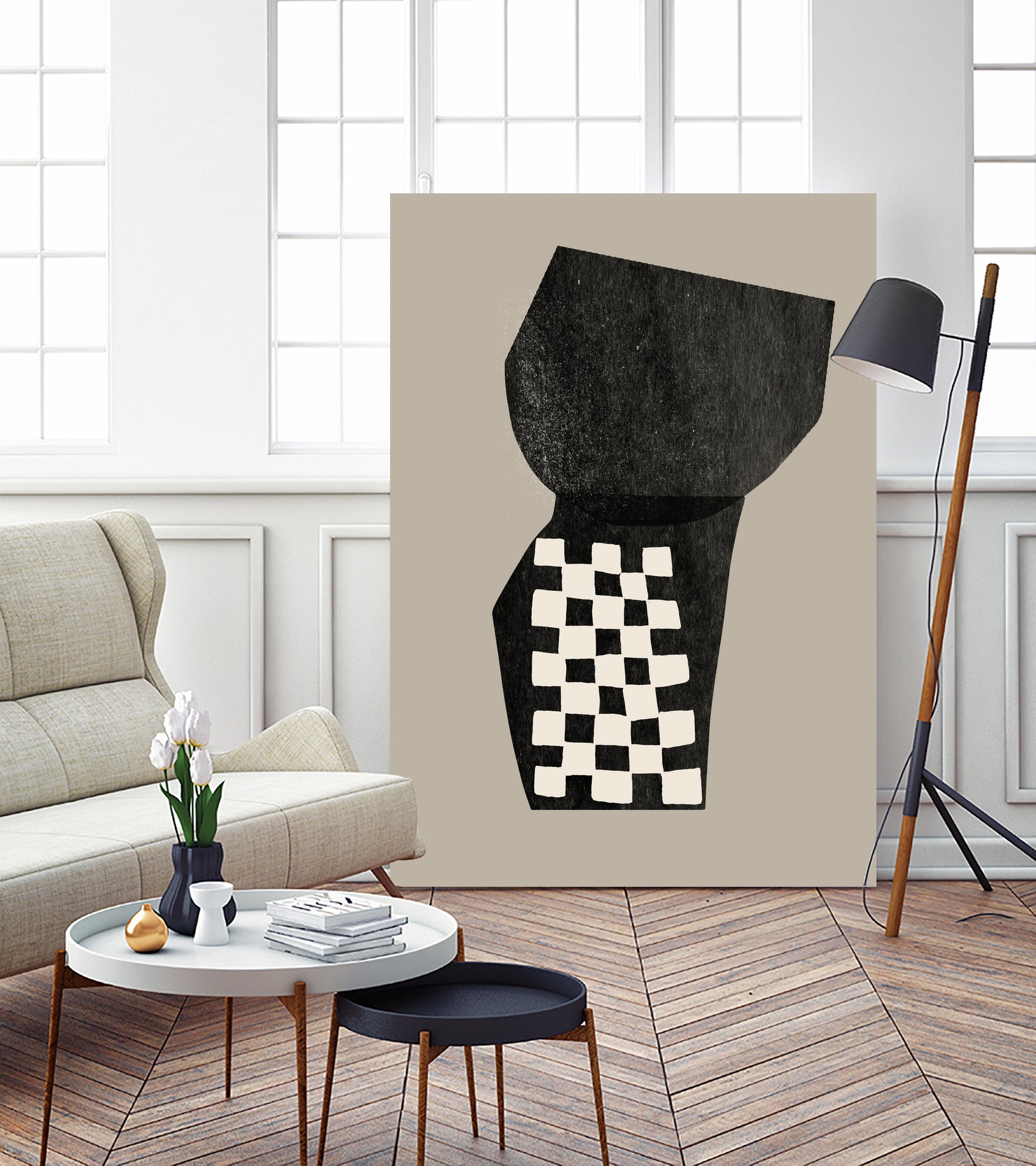 Checkered Abstraction by MIUUS STUDIO on GIANT ART - black shapes