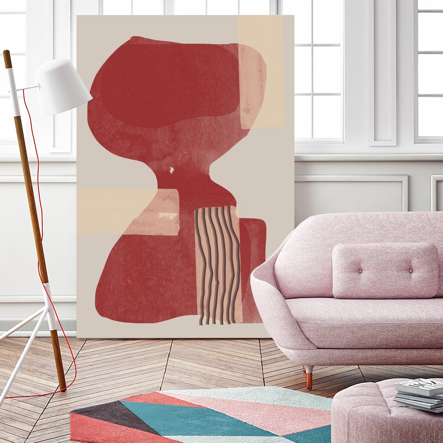 Crimson Harmony by THE MIUUS STUDIO on GIANT ART - red shape abstract, bold, white, grey, gray, calm, painting, print, wallart, wall art, energetic, colourful, graphic print, illustration, soft, brush strokes, cute, prints, home decor, beige, black, drawing