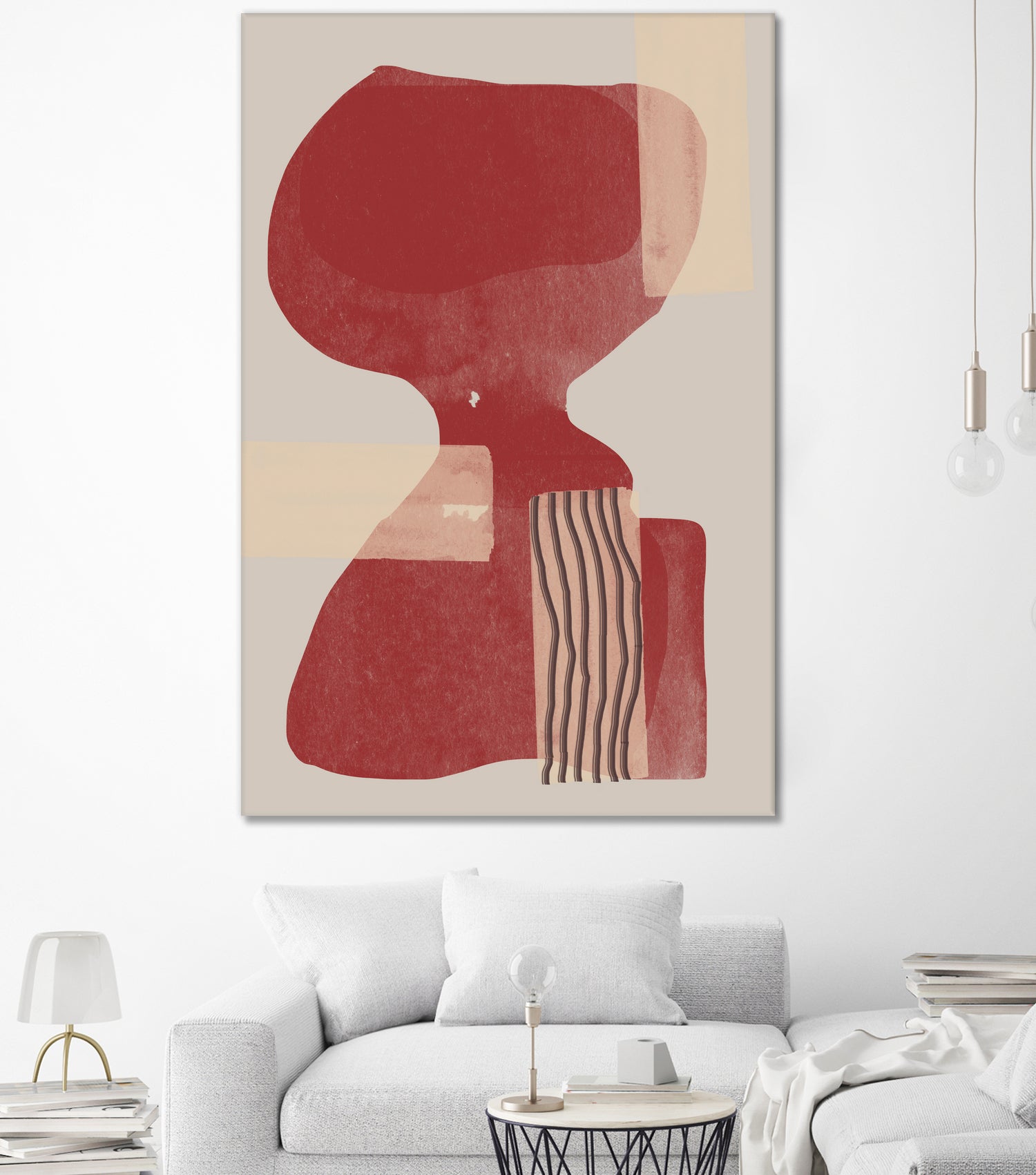 Crimson Harmony by THE MIUUS STUDIO on GIANT ART - red shape abstract, bold, white, grey, gray, calm, painting, print, wallart, wall art, energetic, colourful, graphic print, illustration, soft, brush strokes, cute, prints, home decor, beige, black, drawing