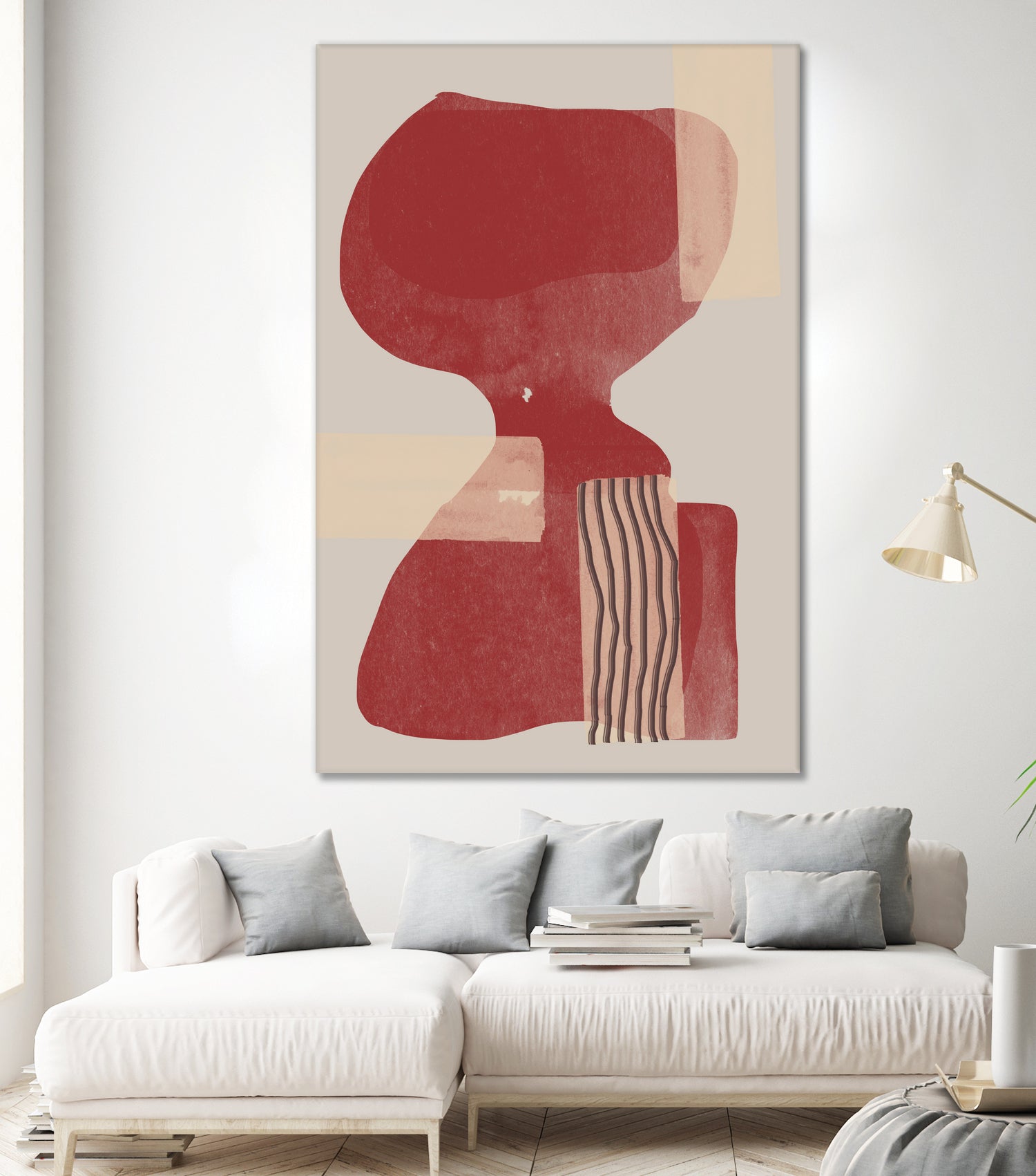 Crimson Harmony by THE MIUUS STUDIO on GIANT ART - red shape abstract, bold, white, grey, gray, calm, painting, print, wallart, wall art, energetic, colourful, graphic print, illustration, soft, brush strokes, cute, prints, home decor, beige, black, drawing
