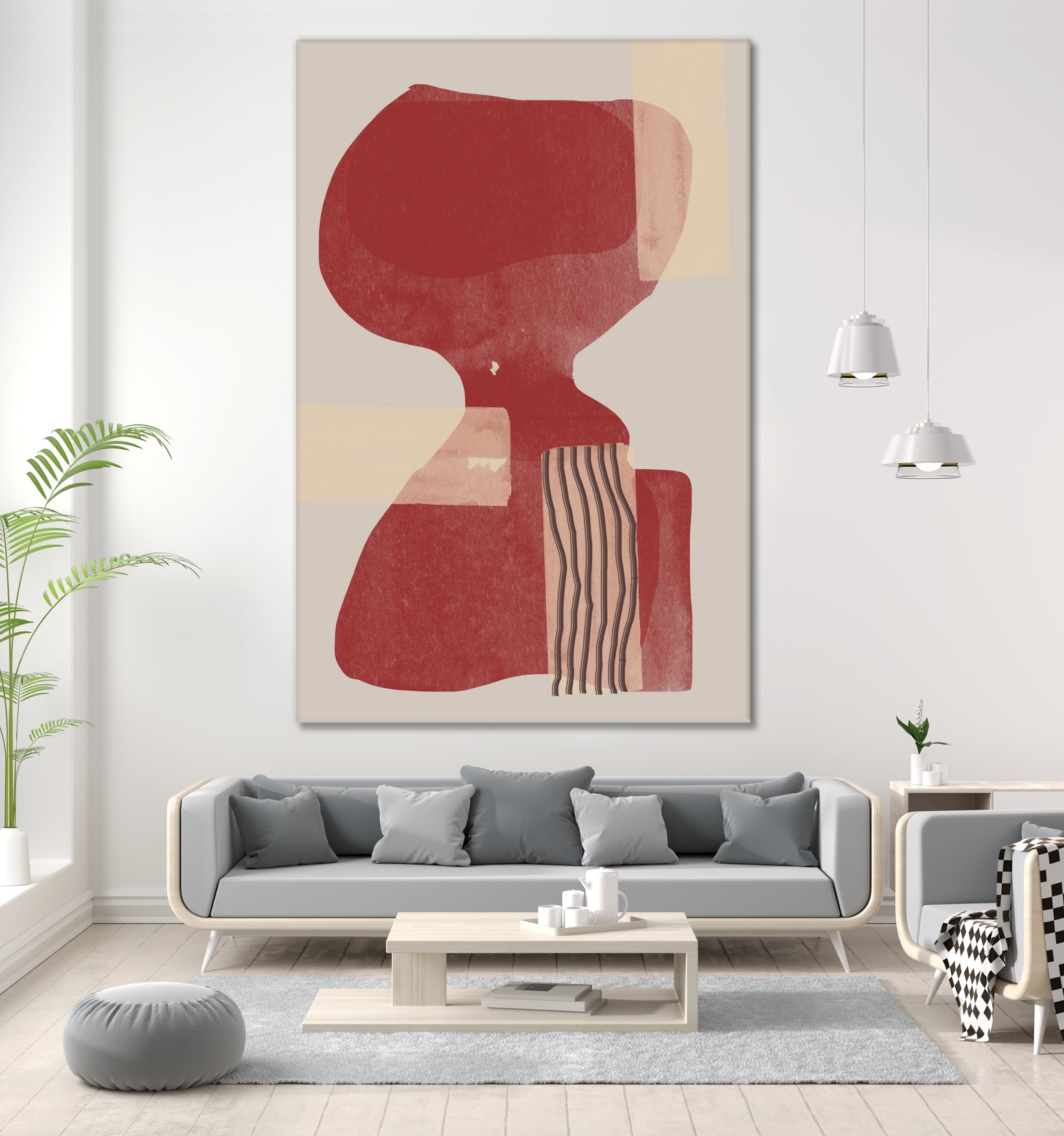 Crimson Harmony by THE MIUUS STUDIO on GIANT ART - red shape abstract, bold, white, grey, gray, calm, painting, print, wallart, wall art, energetic, colourful, graphic print, illustration, soft, brush strokes, cute, prints, home decor, beige, black, drawing