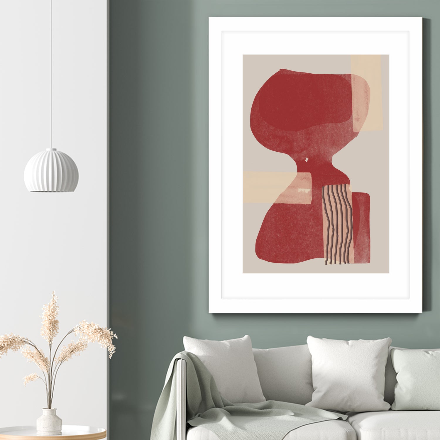 Crimson Harmony by THE MIUUS STUDIO on GIANT ART - red shape abstract, bold, white, grey, gray, calm, painting, print, wallart, wall art, energetic, colourful, graphic print, illustration, soft, brush strokes, cute, prints, home decor, beige, black, drawing