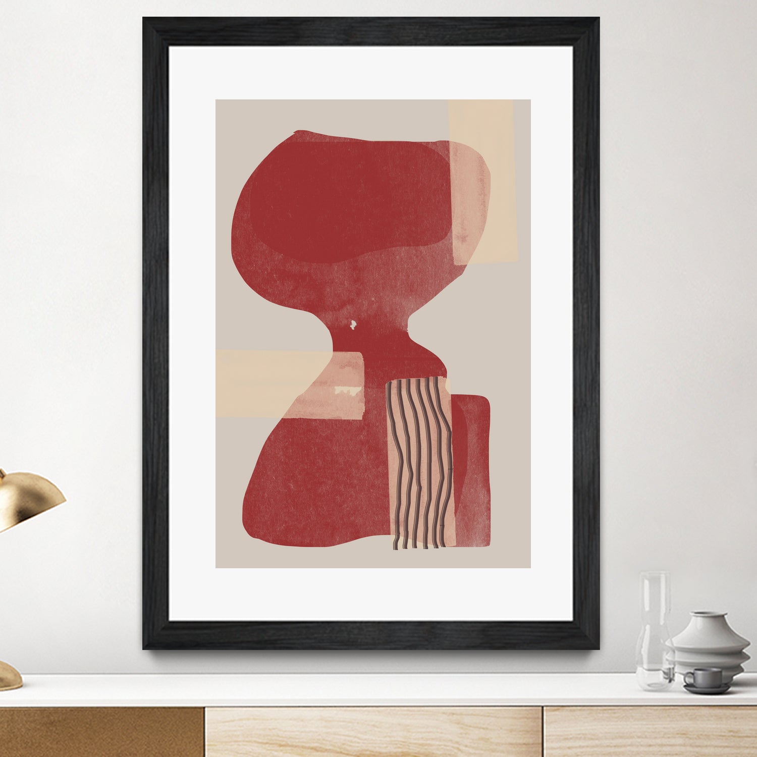 Crimson Harmony by THE MIUUS STUDIO on GIANT ART - red shape abstract, bold, white, grey, gray, calm, painting, print, wallart, wall art, energetic, colourful, graphic print, illustration, soft, brush strokes, cute, prints, home decor, beige, black, drawing